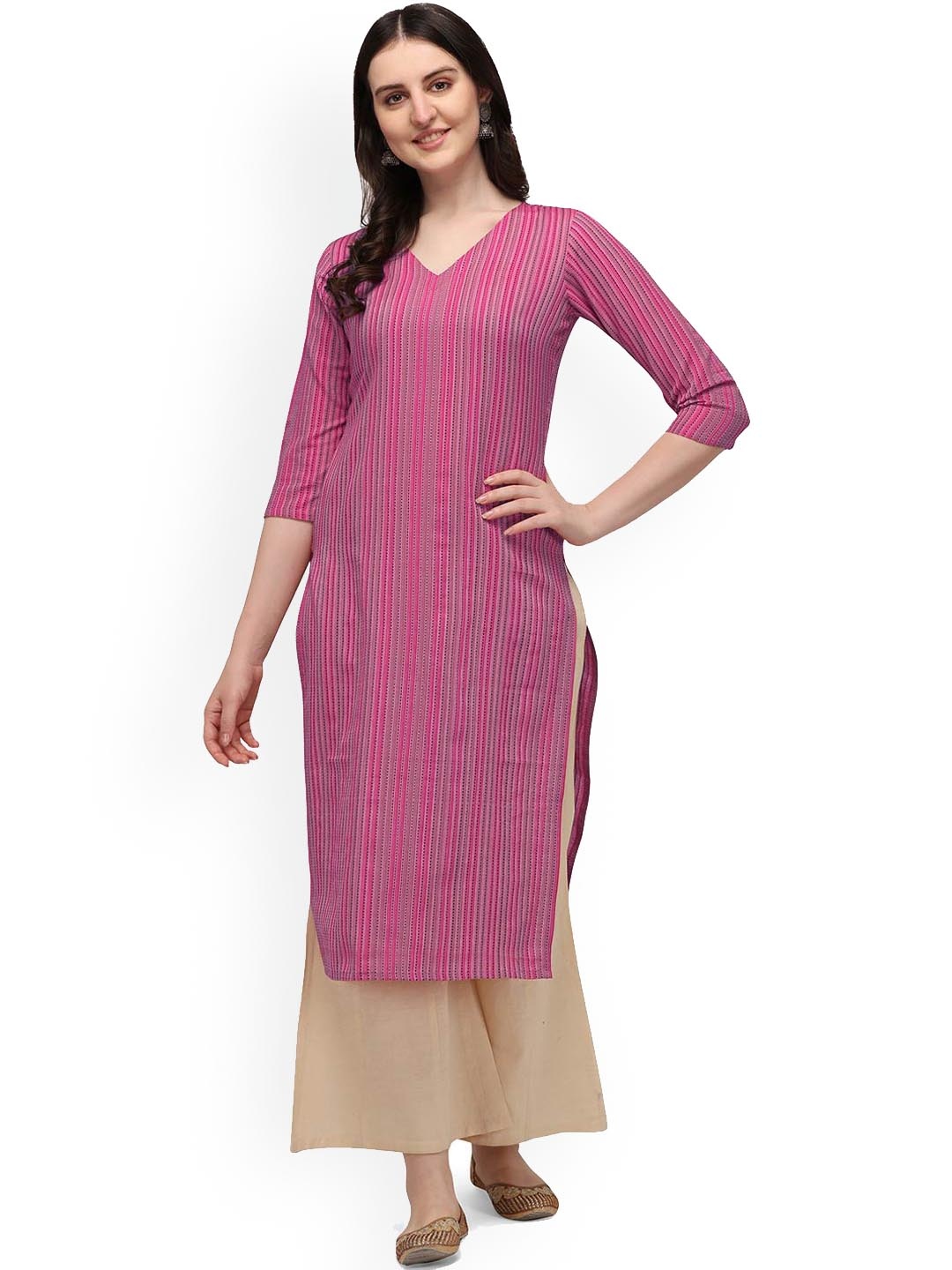 

HRITIKA Women Pink Striped Thread Work Kurta