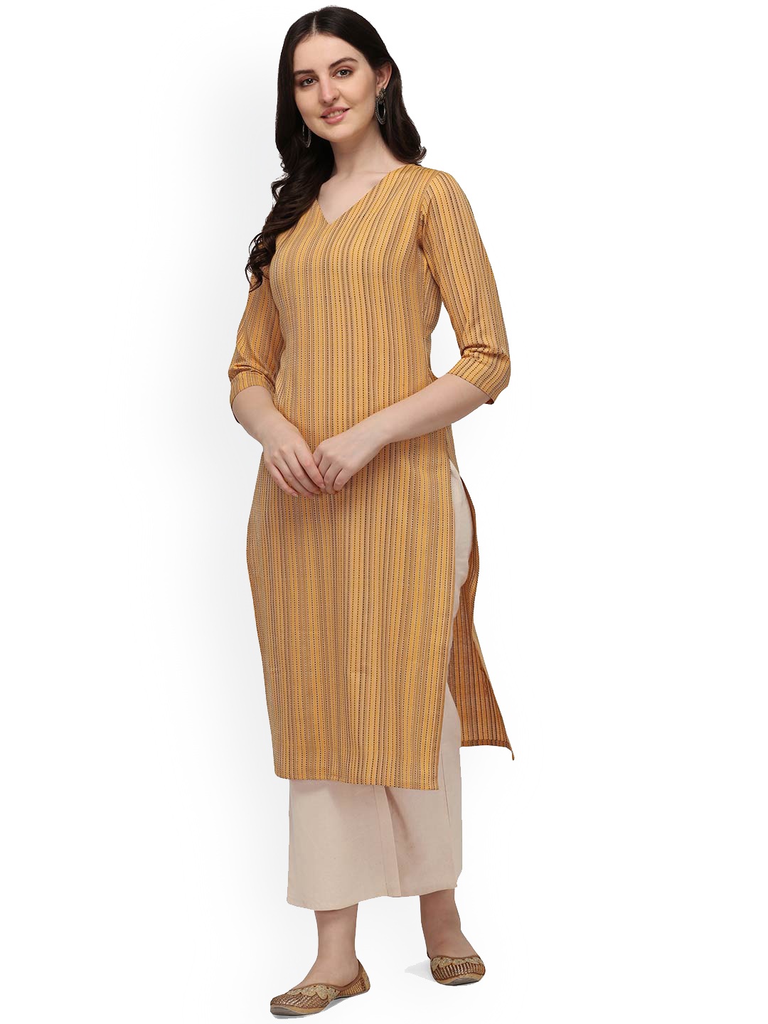 

HRITIKA Women Yellow Striped Thread Work Kurta