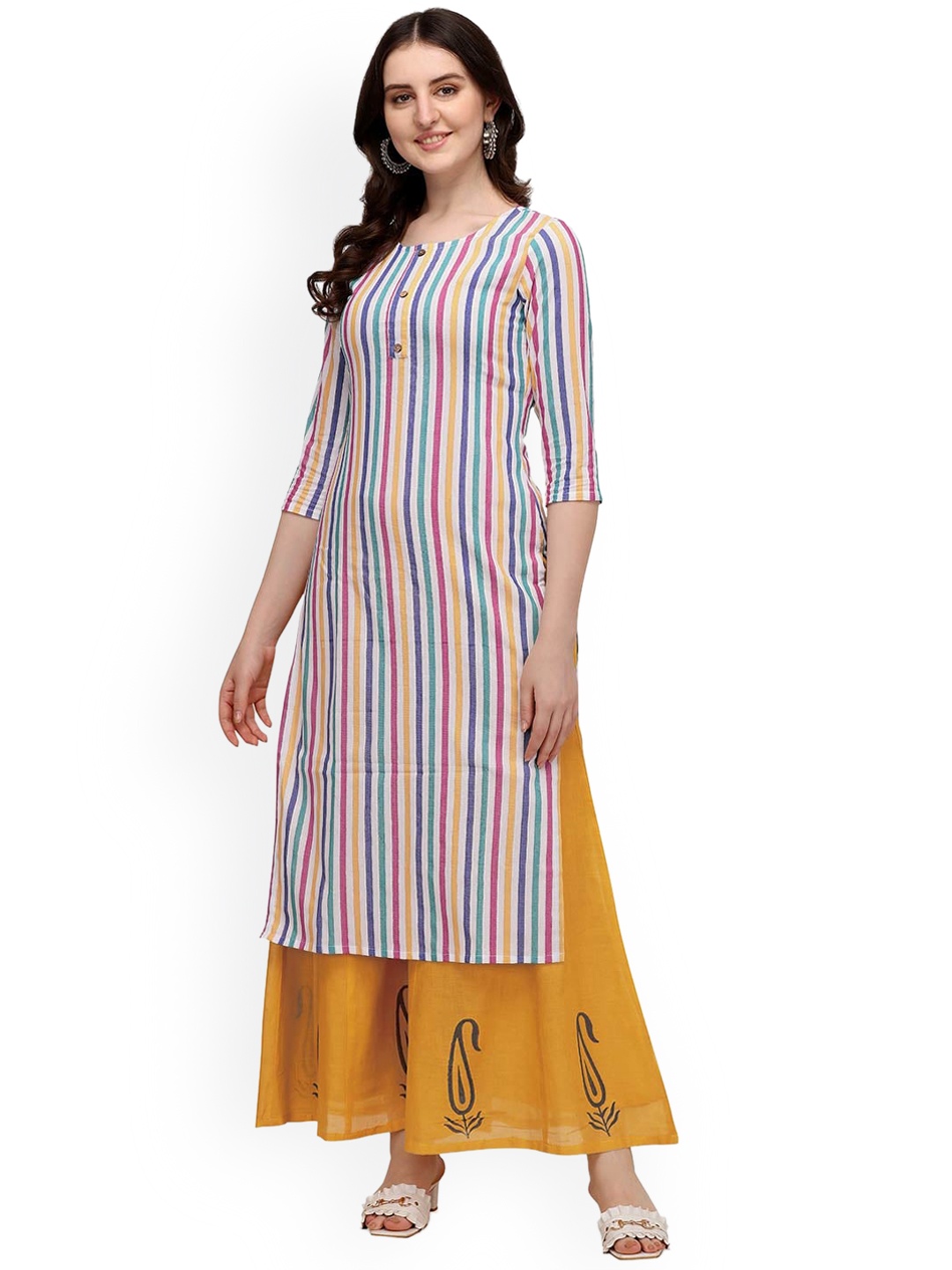 

HRITIKA Women Pink & Blue Multi Striped Kurta