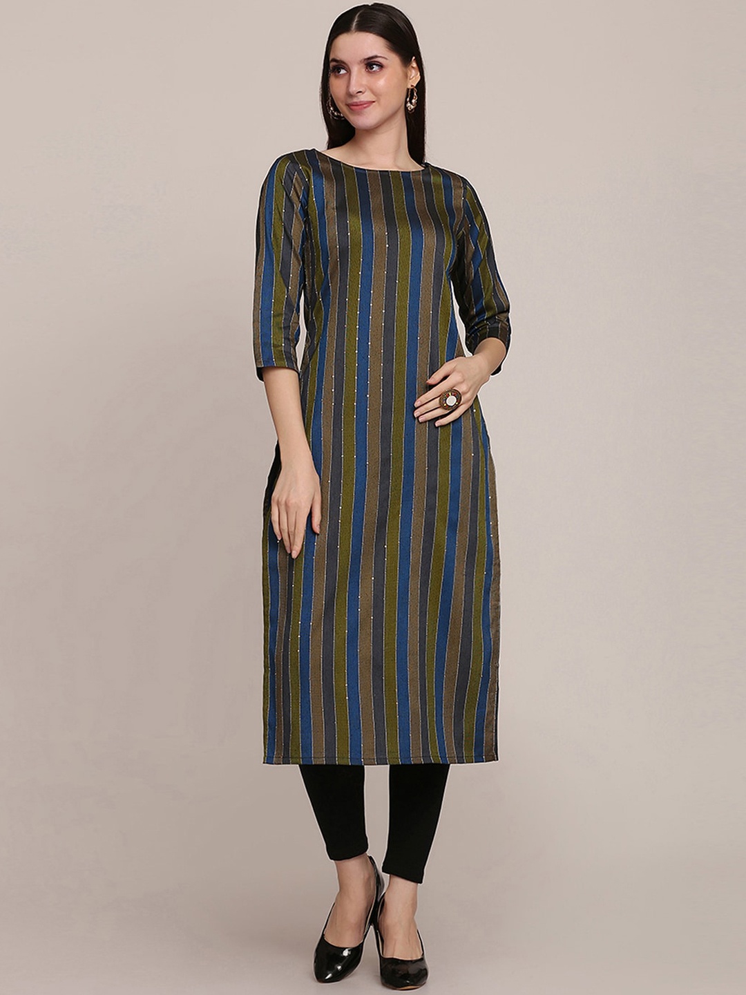 

HRITIKA Women Green Striped Kurta