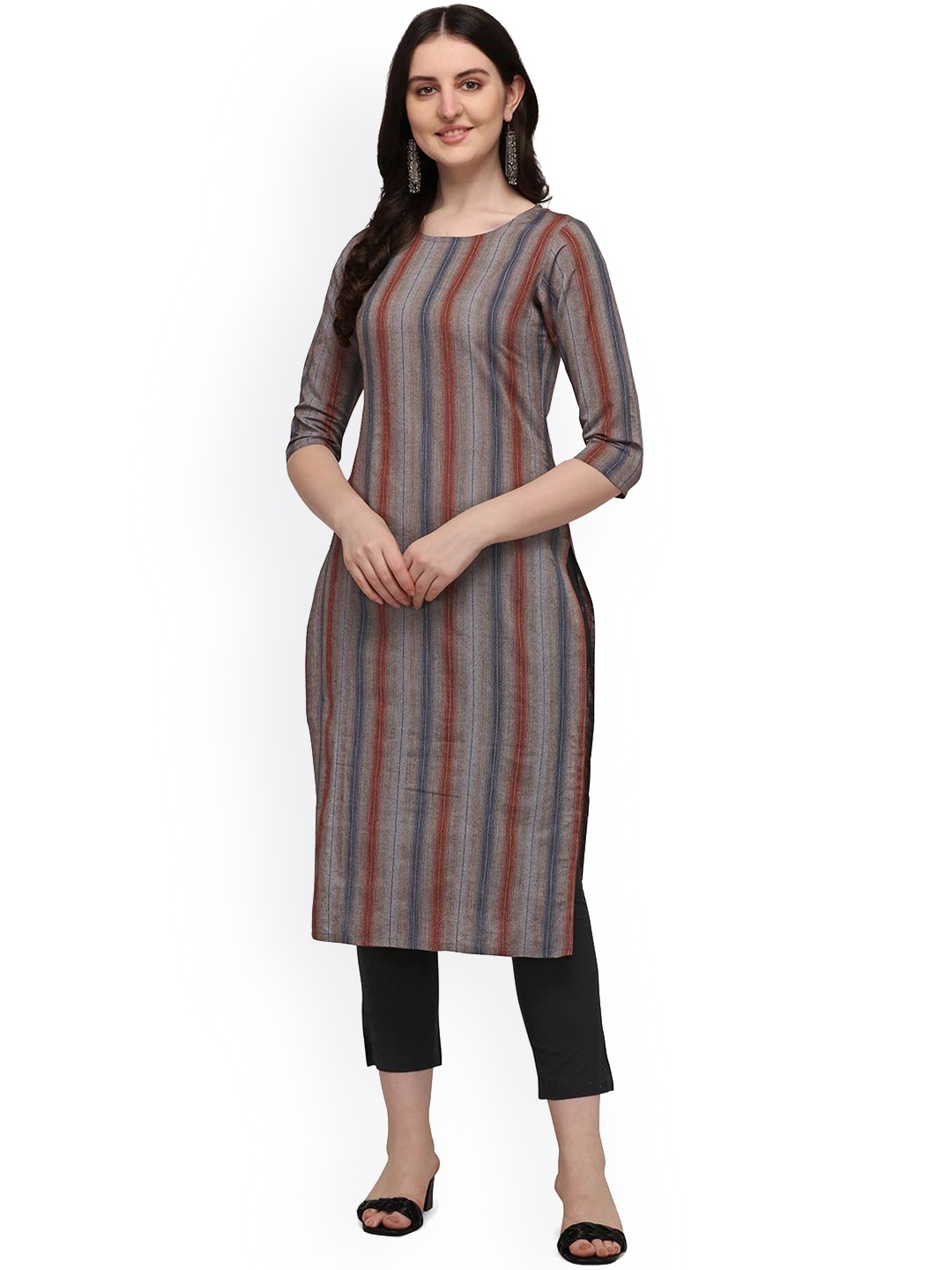 

HRITIKA Women Orange Striped Kurta
