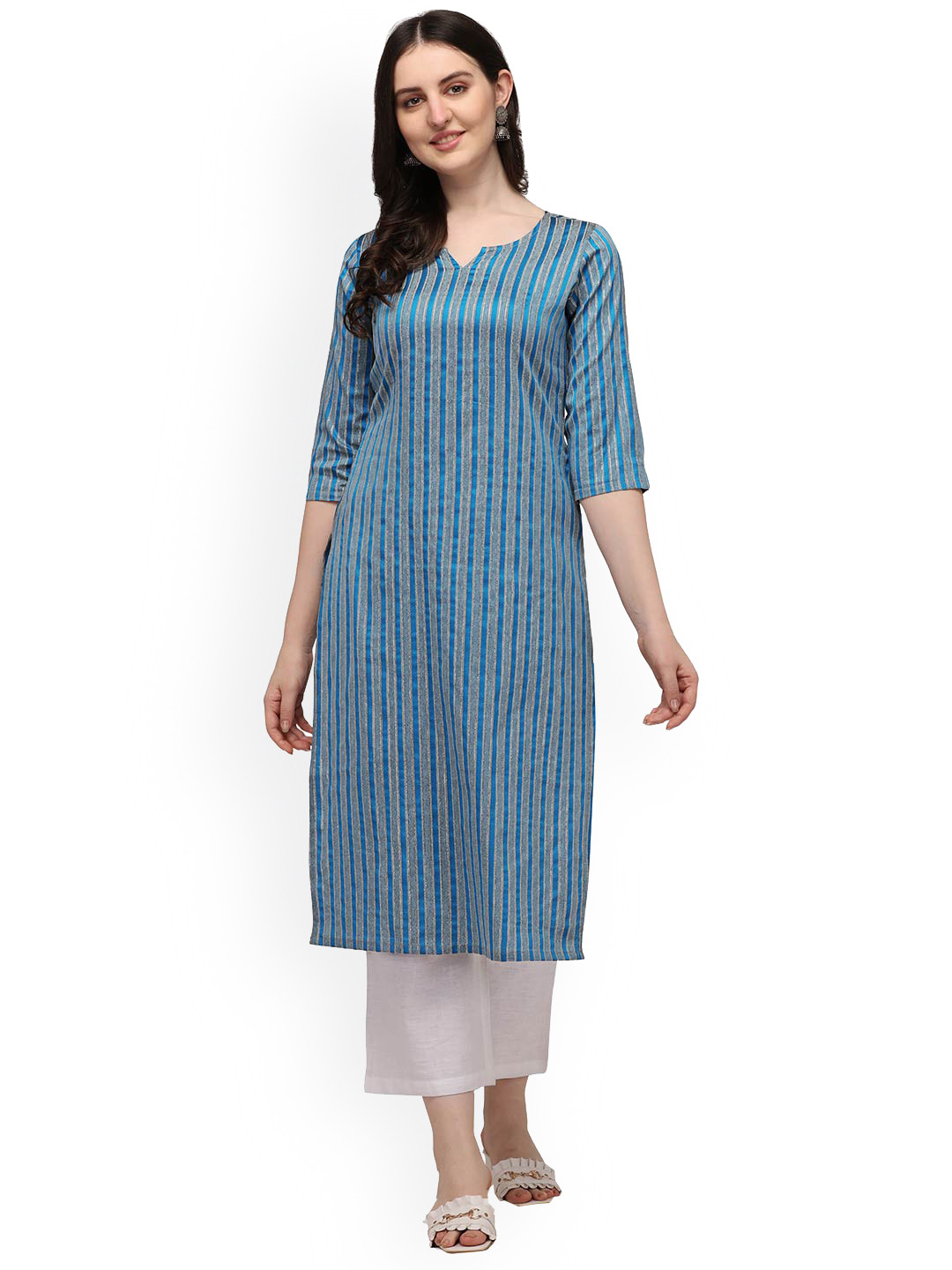 

HRITIKA Women Turquoise Blue Striped Kurta