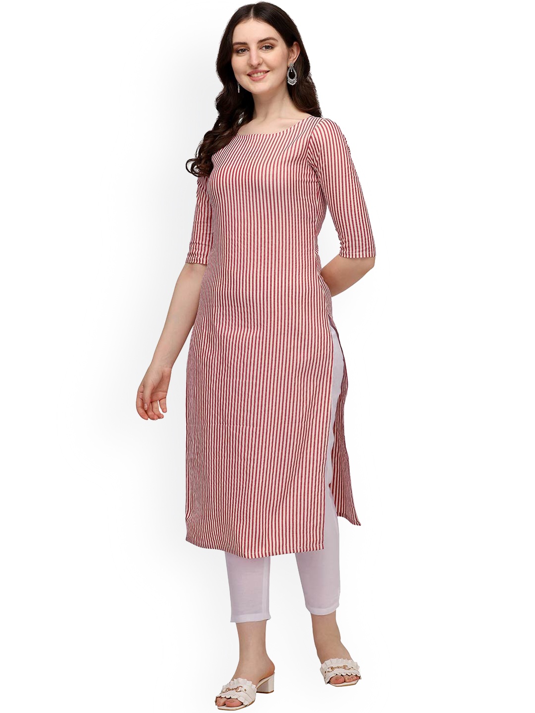 

HRITIKA Women Red & White Striped Kurta