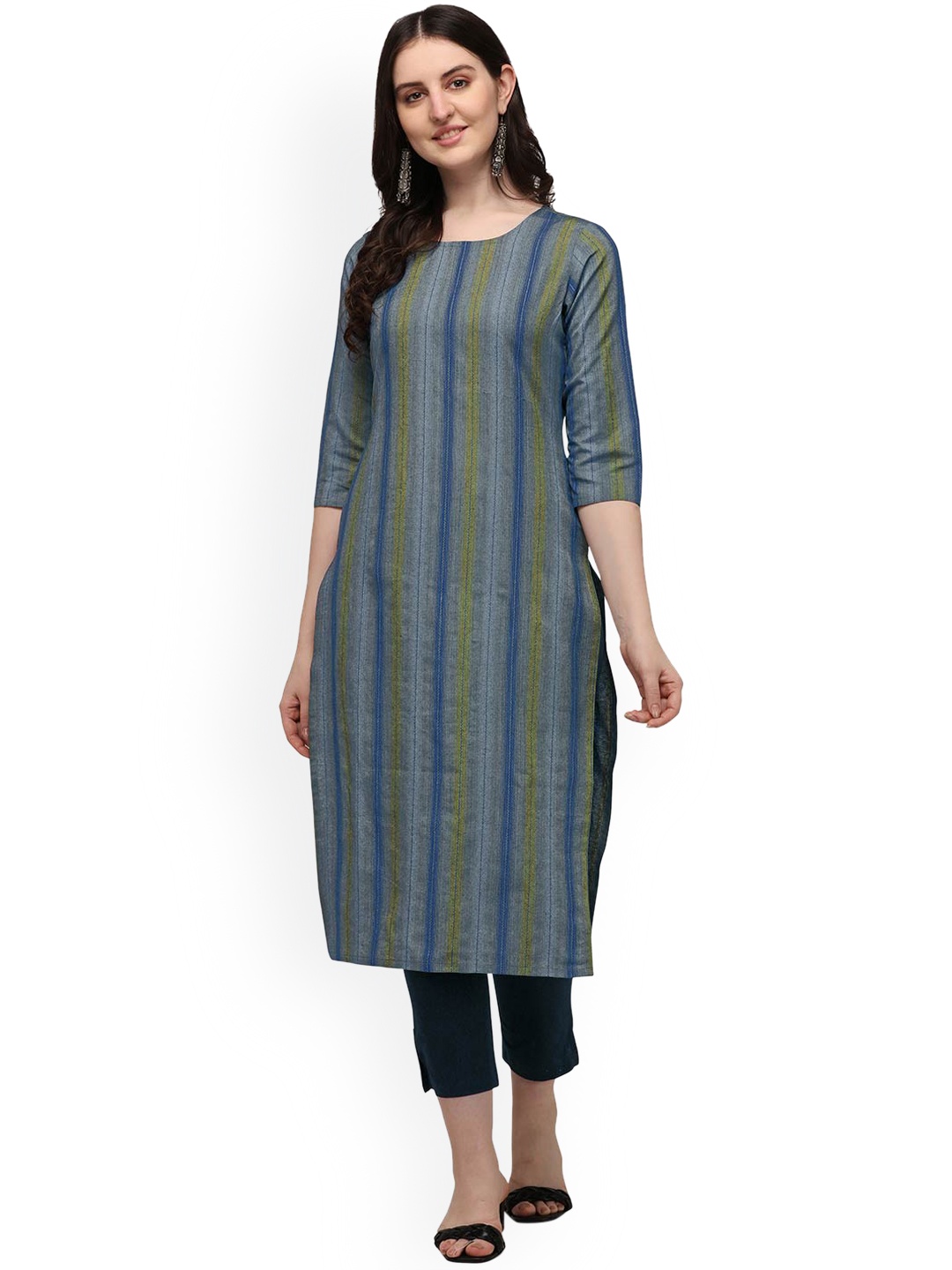 

HRITIKA Women's Blue Chevron Thread Work Kurta