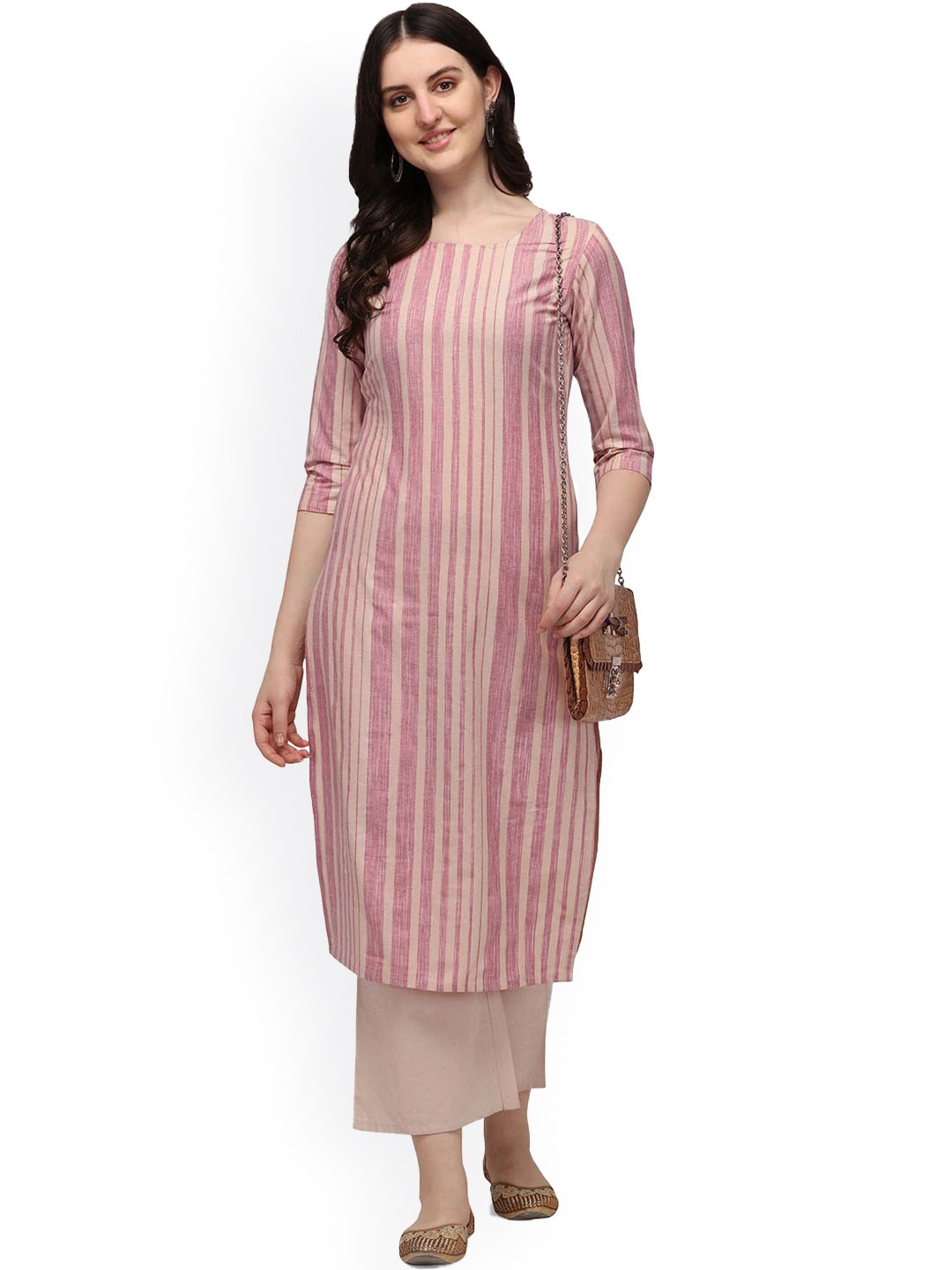

HRITIKA Women Pink & Beige Striped Kurta