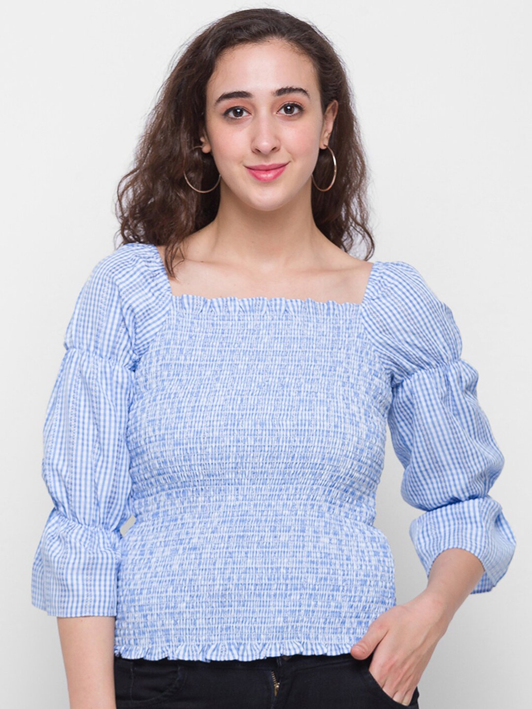 

Globus Blue & White Checked Cotton Top