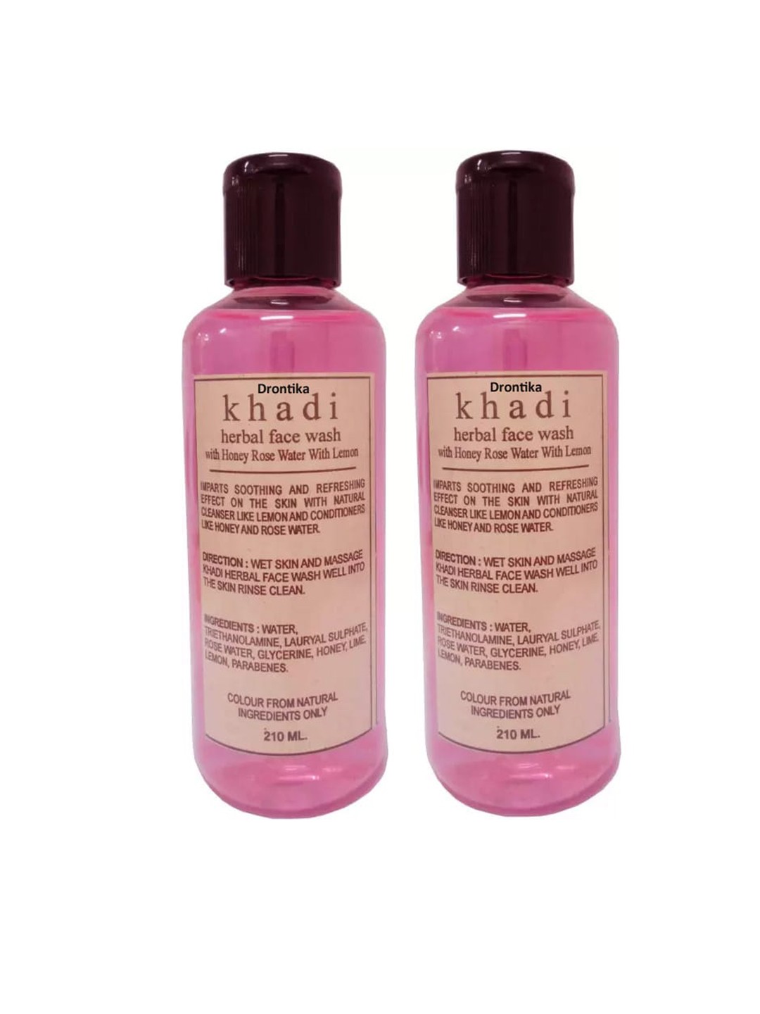 

DRONTIKA Set of 2 Khadi Herbal Face Wash With Honey Rose Water & Lemon - 210 ml Each, Pink