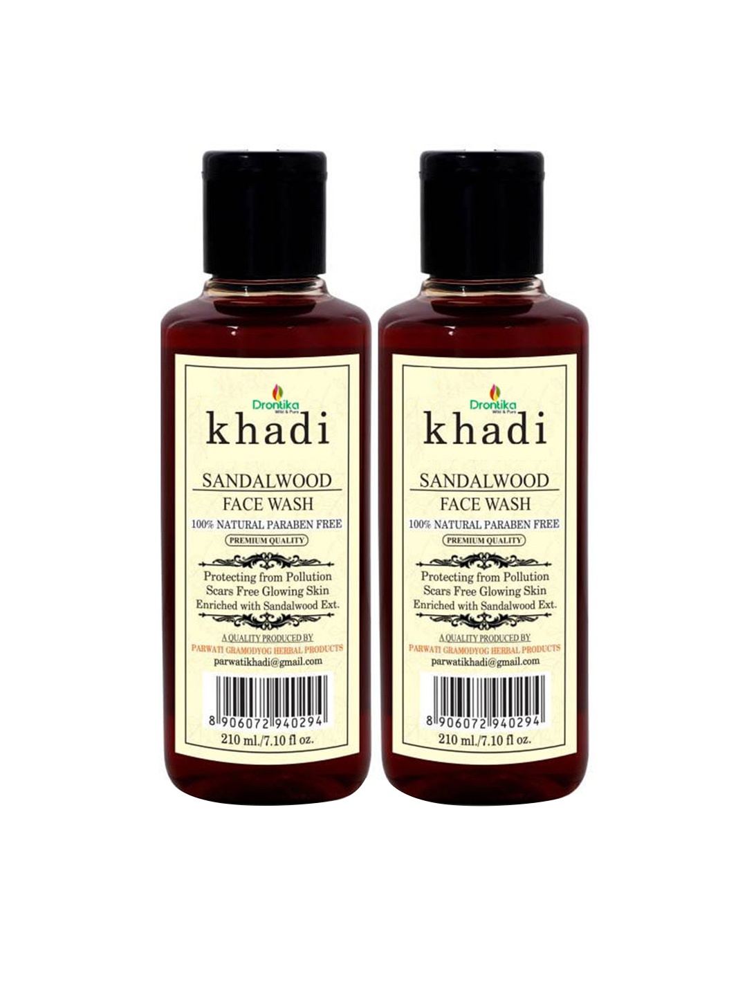 

DRONTIKA Set Of 2 Khadi Herbal Sandalwood Face Wash and Cleanser-420 ml, Na