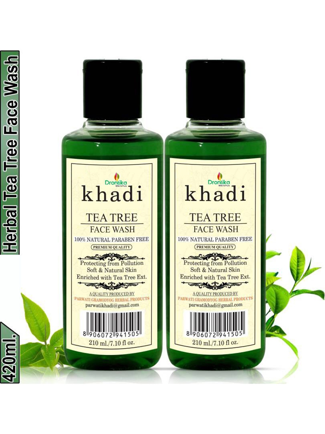 

DRONTIKA Set Of 2 100% Pure&Natural Herbal Tea Tree Face Wash 420ml, Na