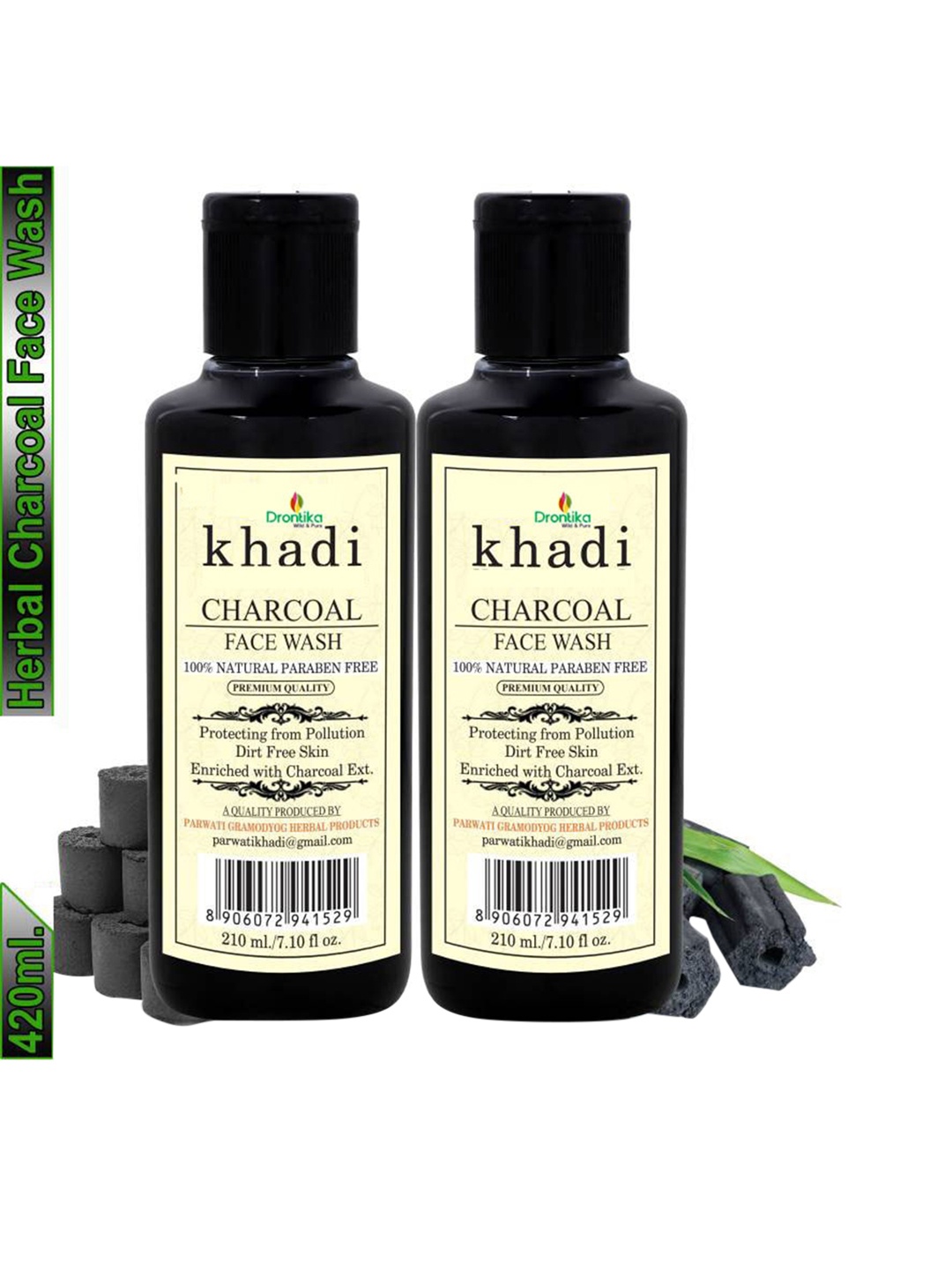 

DRONTIKA Pack Of 2 Activated Herbal Charcoal For Deep Cleansing Face Wash 420ml, Na