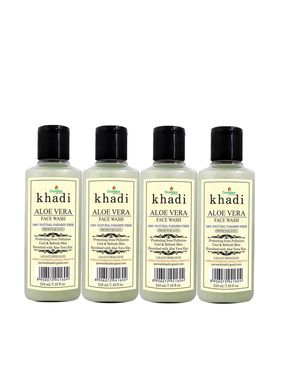 

DRONTIKA Set Of 4 Khadi Aloe vera For Healthy Natural Glow Face Wash - 210 ml each, Green