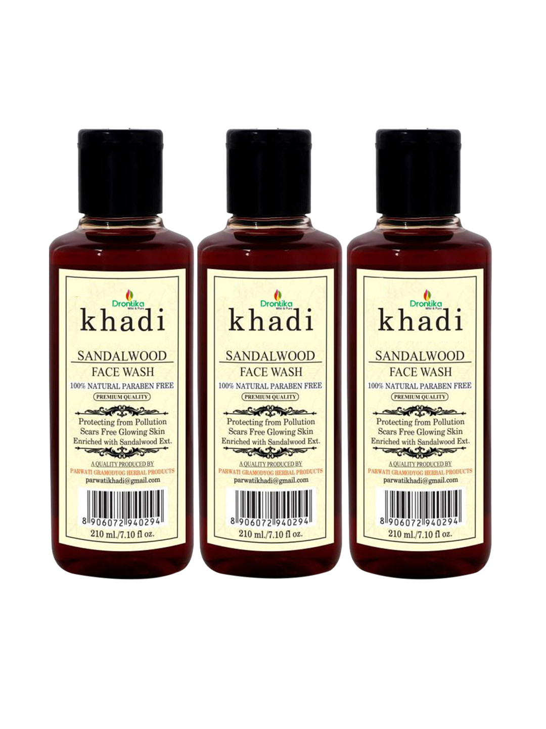 

DRONTIKA Set Of 3 Khadi Natural Sandalwood Herbal Face Wash - 210 ml each, Na