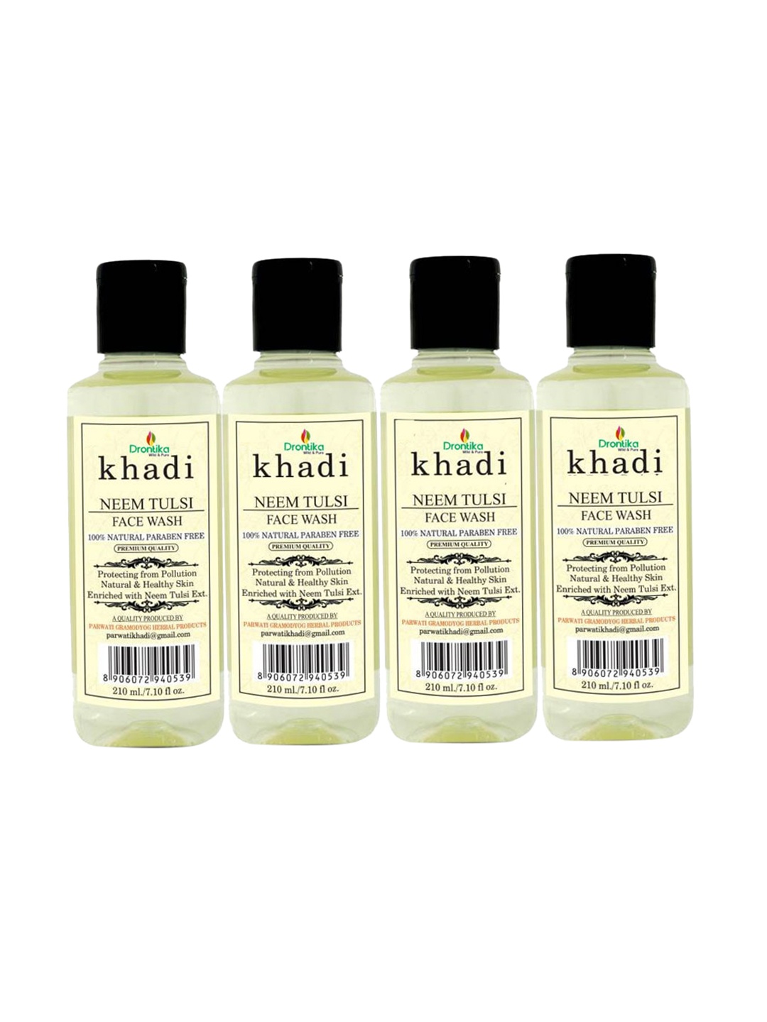 

DRONTIKA Set Of 4 Khadi Herbal Neem Tulsi For Rejuvenating Effect Face Wash - 210 ml each, Green
