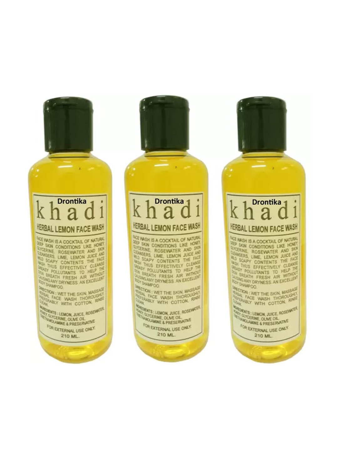 

DRONTIKA Set of 3 Khadi 100% Pure & Herbal Lemon Face Wash with Rose Water - 210 ml each, Yellow