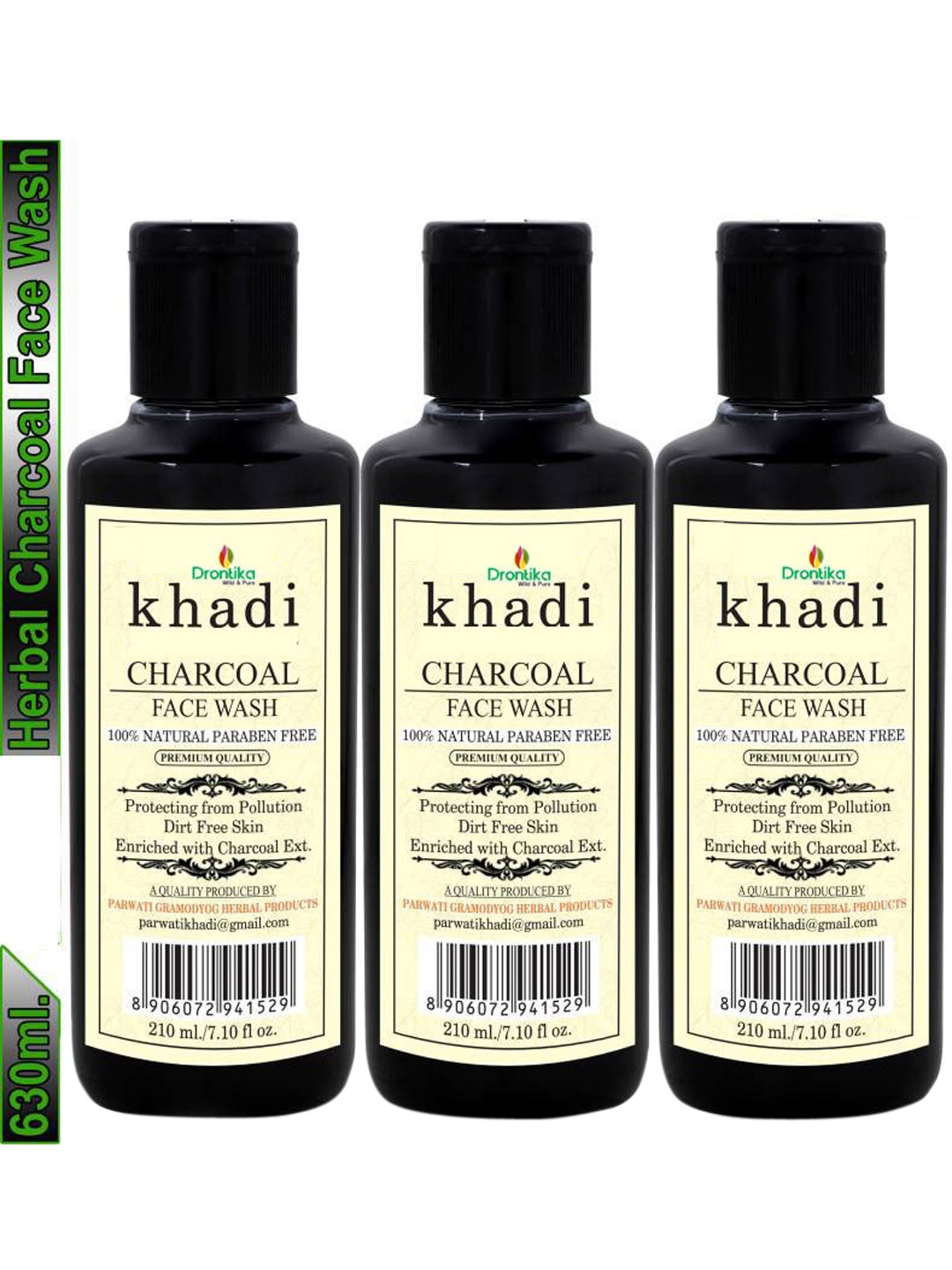 

DRONTIKA Set of 3 Activated Herbal Charcoal Face Wash 630 ml, Na