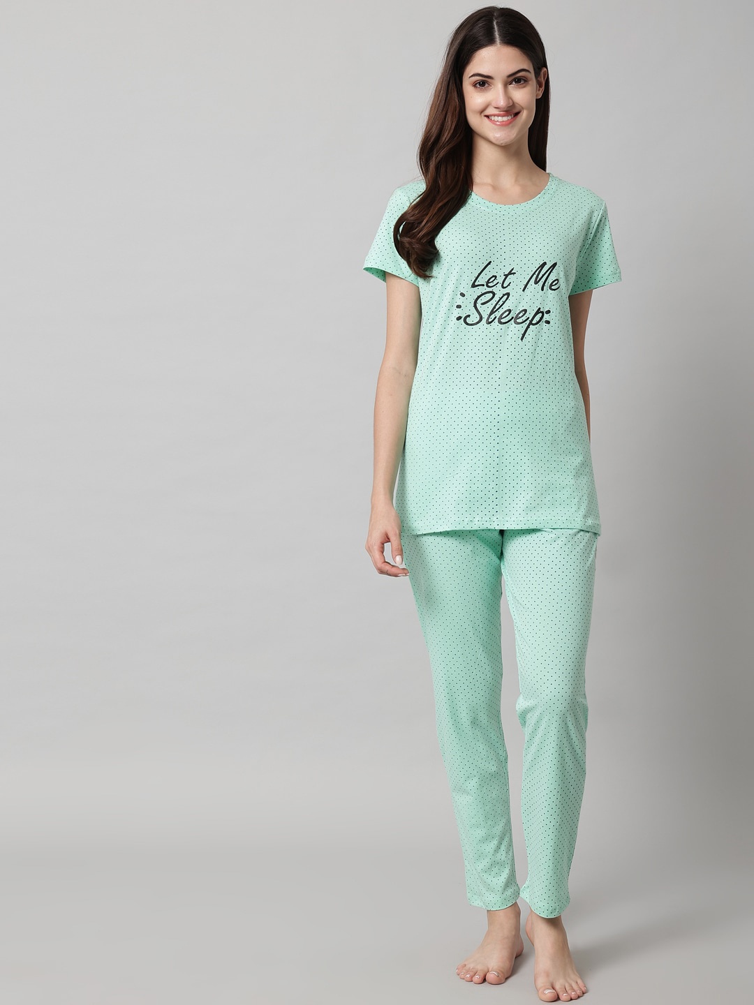 

SEPHANI Women Green & Black Cotton Printed Night Suit