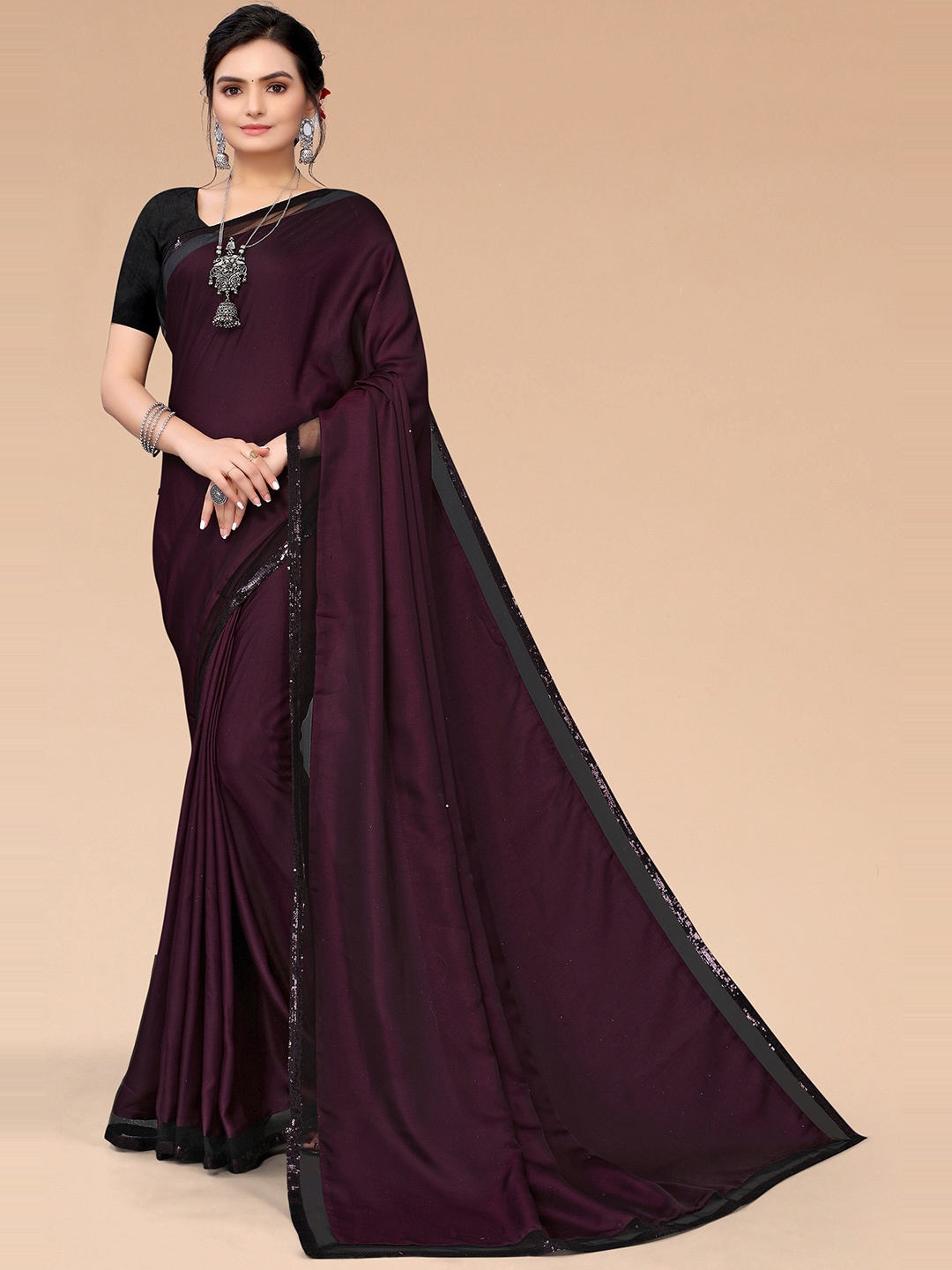 

Mitera Purple & Black Sequinned Fusion Saree