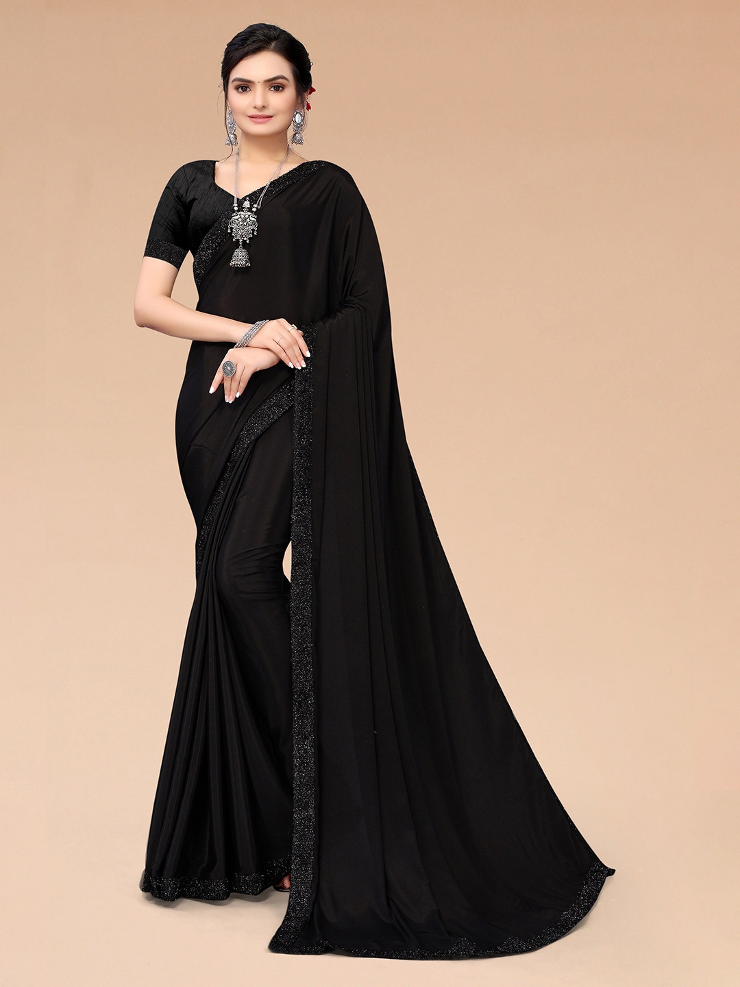 

Mitera Black Embellished Satin Saree