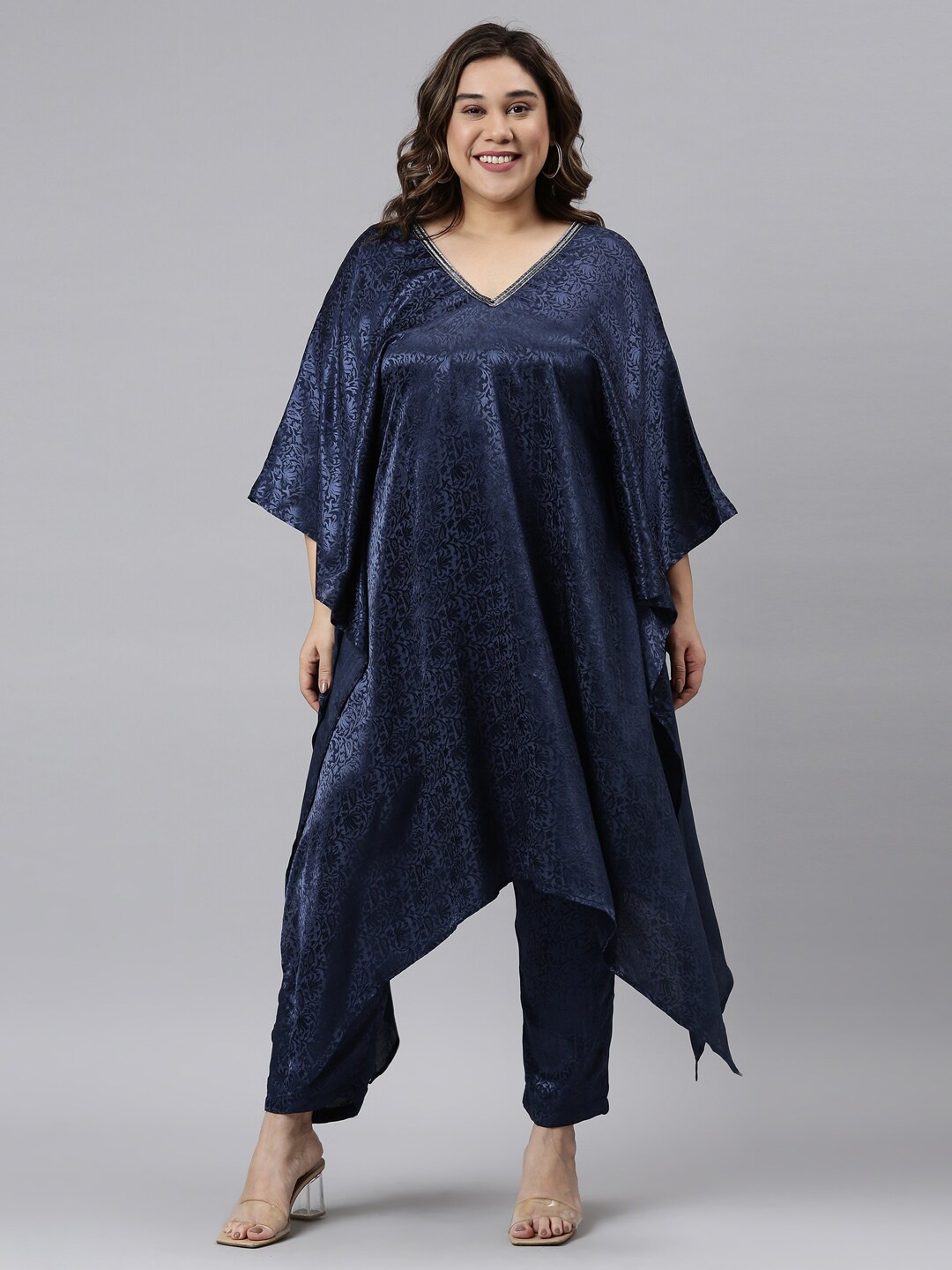

The Pink Moon Navy Blue Embellished Tunic