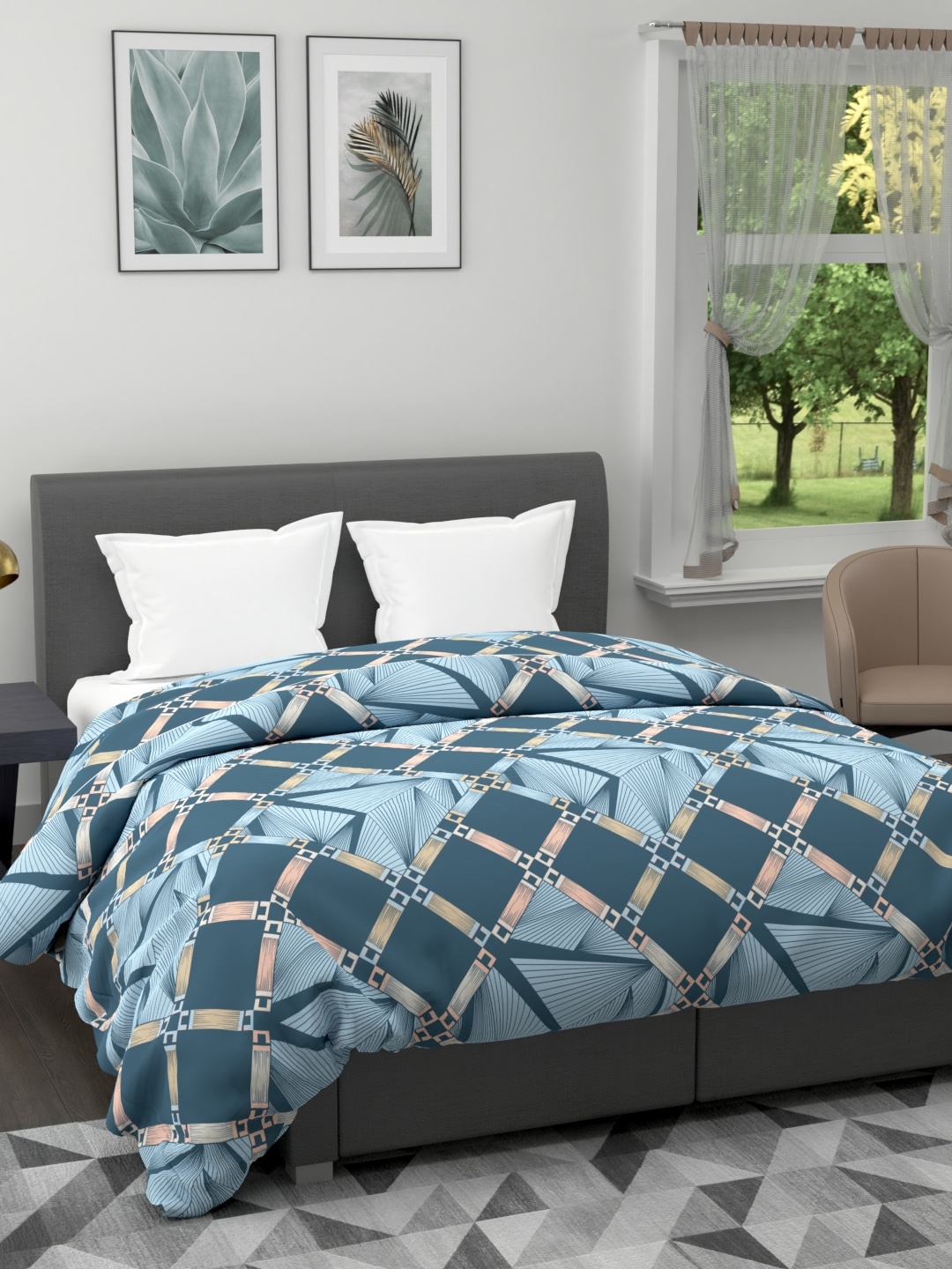 

BIANCA Blue Geometric Printed Super Soft Microfiber Quilt