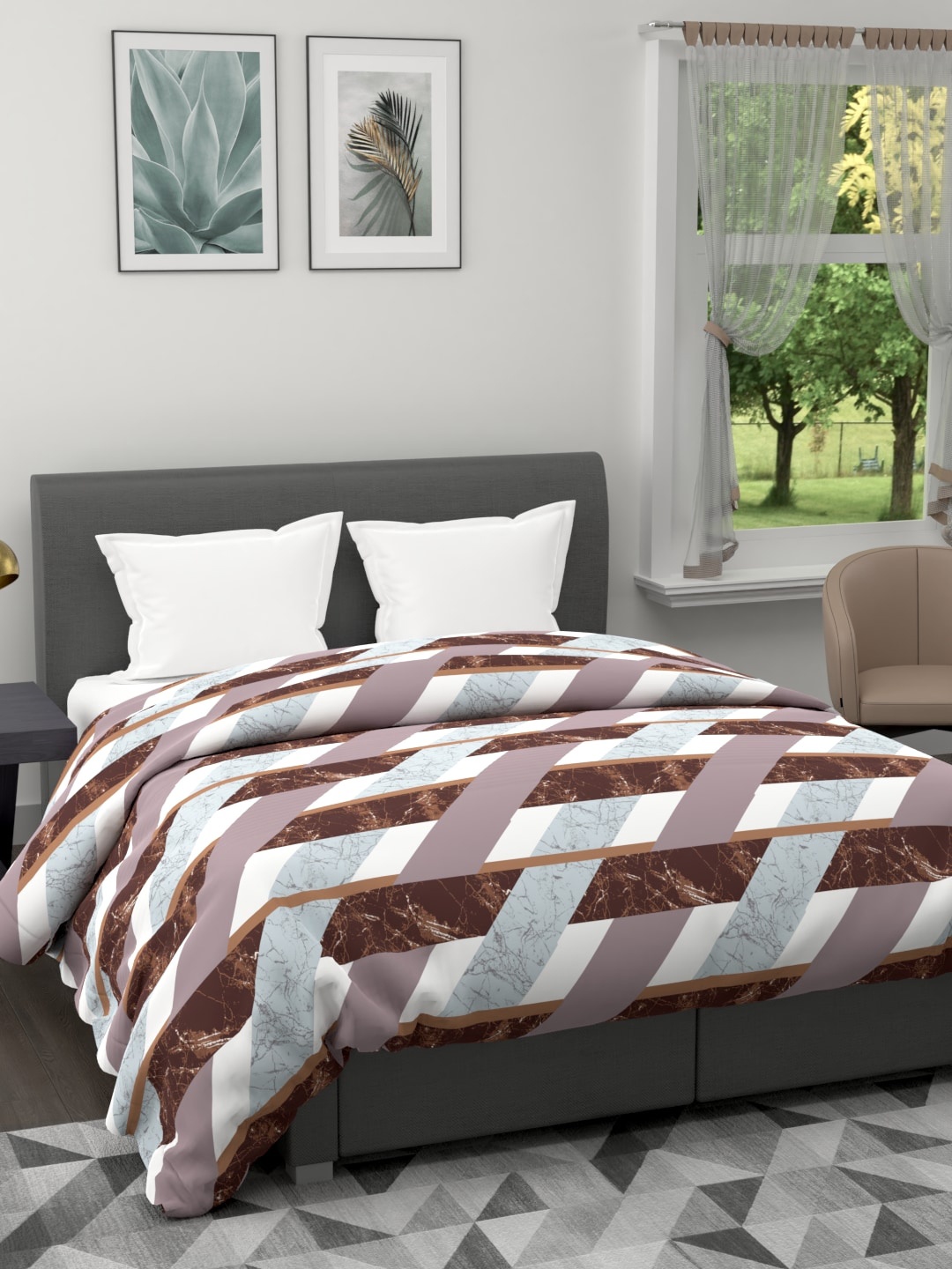 

BIANCA Brown & White Geometric Printed Super Soft Microfiber Quilt