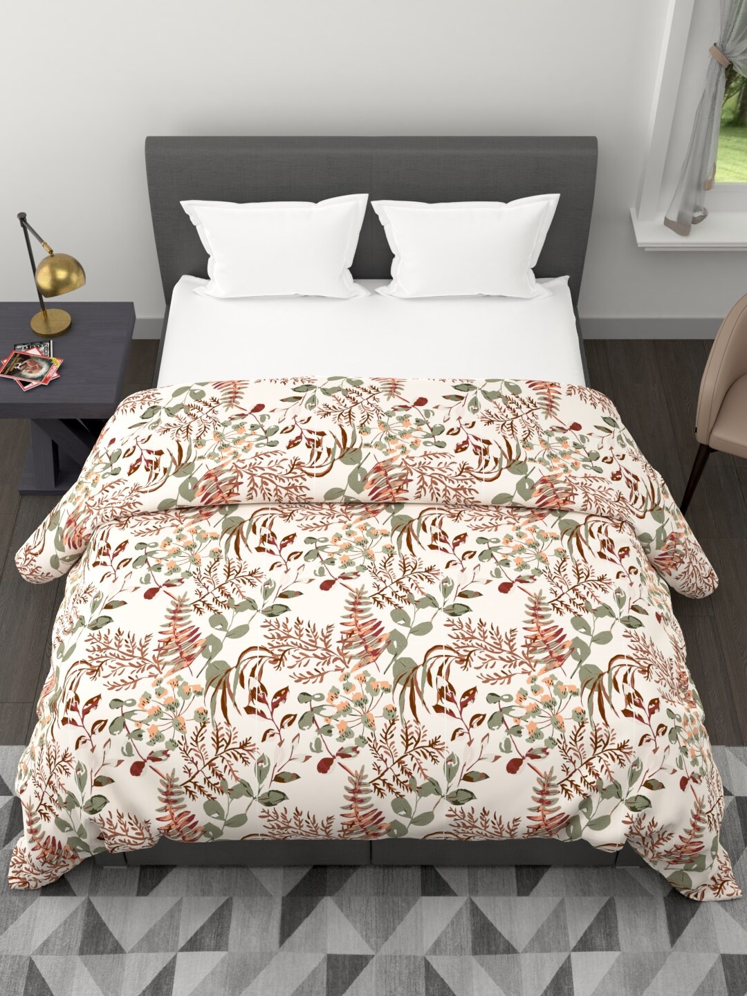 

BIANCA Maroon & White Floral Microfiber AC Room 120 GSM Double Bed Quilt