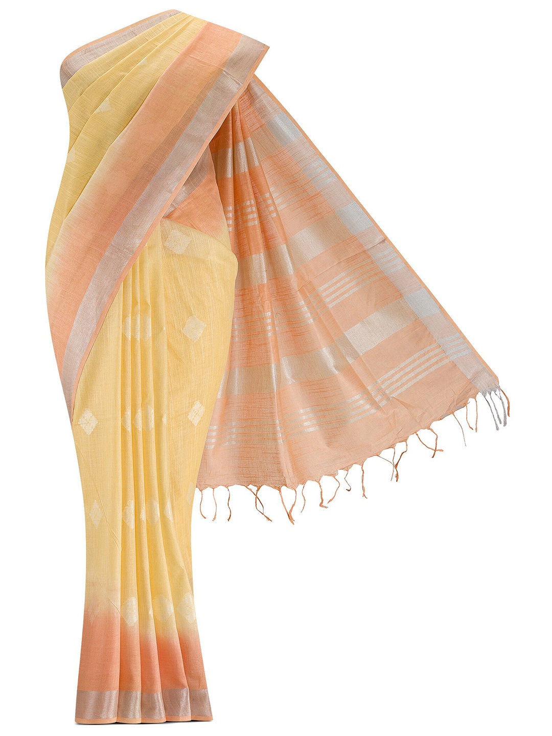 

Nalli Next Yellow & Silver-Toned Woven Design Zari Linen Blend Saree