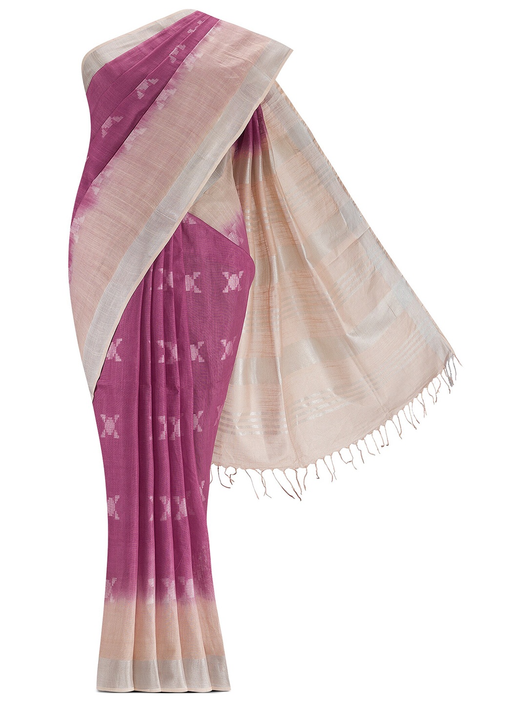 

Nalli Next Pink & Silver-Toned Woven Design Zari Linen Blend Saree