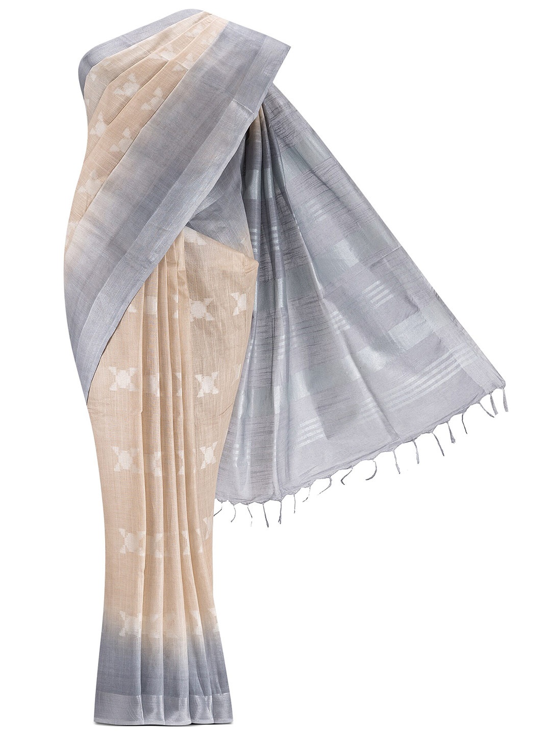 

Nalli Next Beige & Silver-Toned Woven Design Zari Linen Blend Saree