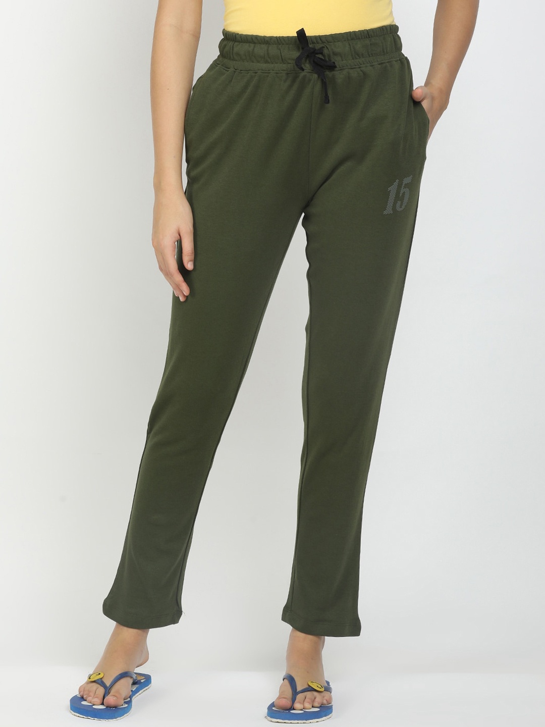 

Sugr Women Olive-Green Solid Cotton Track Pants
