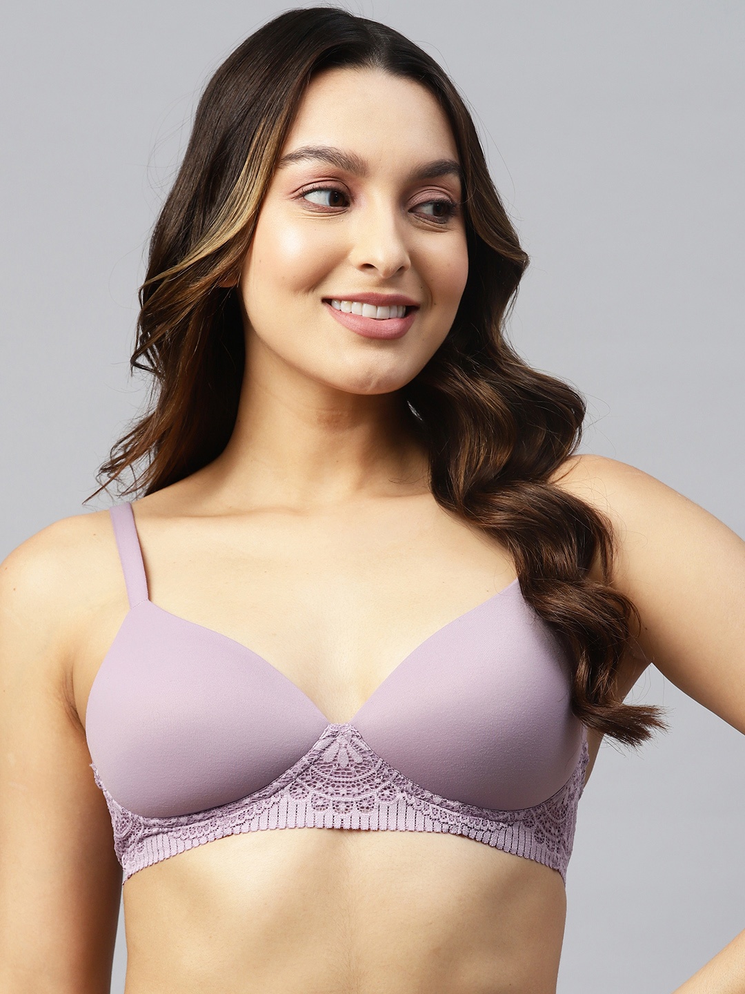 

Marks & Spencer Lace Inserts Lightly Padded Full Coverage Bra, Lavender