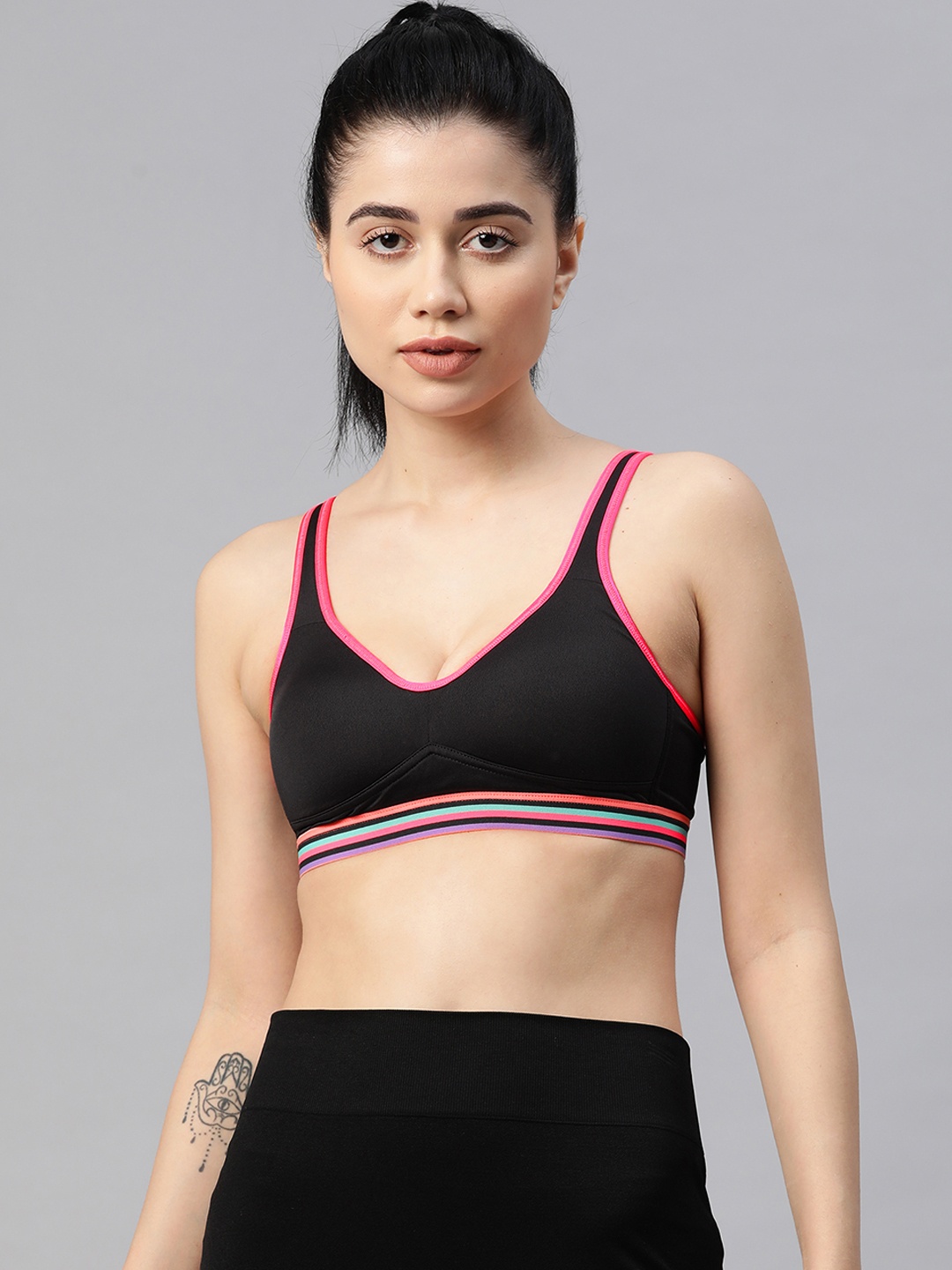 

Marks & Spencer Women Black & Pink Bra Underwired Lightly Padded High Impact Sports Bra