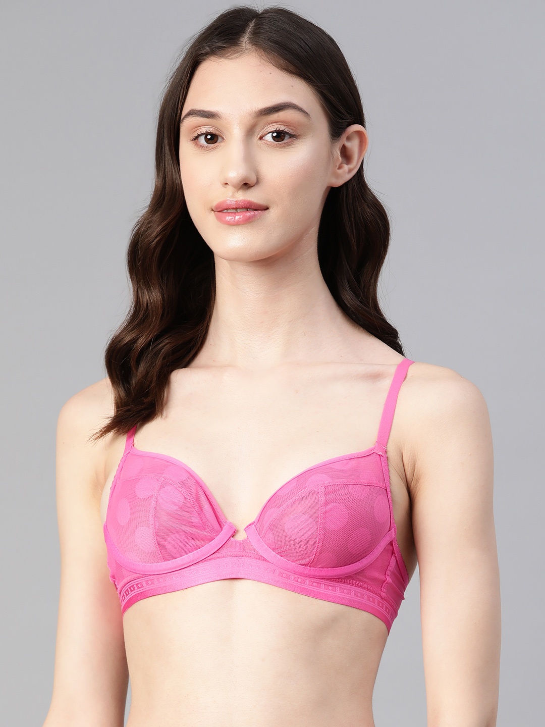 

Marks & Spencer Underwired Polka Dots Mesh Plunge Bra, Pink
