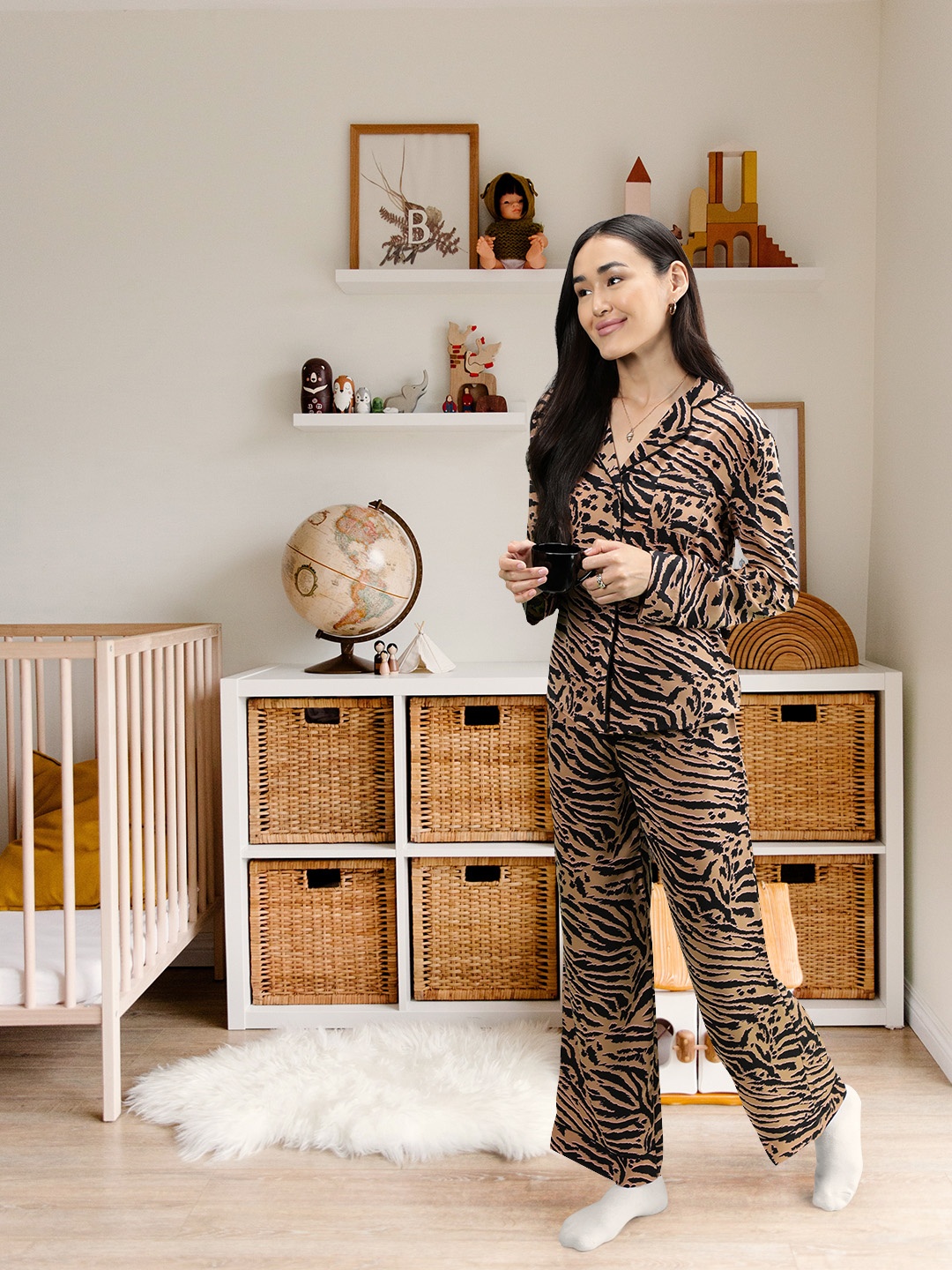 

Marks & Spencer Women Black & Beige Animal Printed Night suit