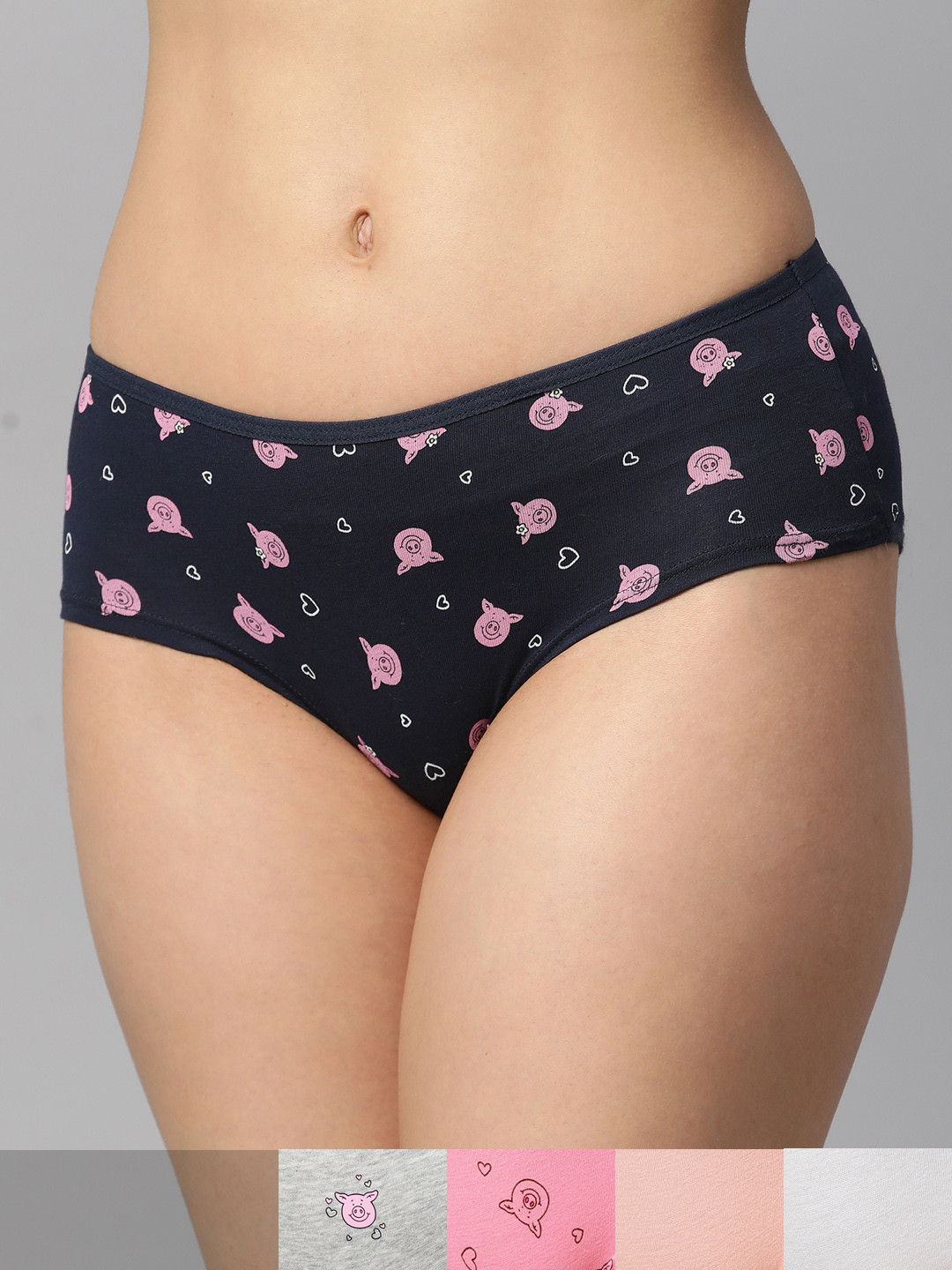 

Marks & Spencer Women Pack Of 5 Percy Pig Print Mid-Rise Hipster Briefs T619100P, Navy blue