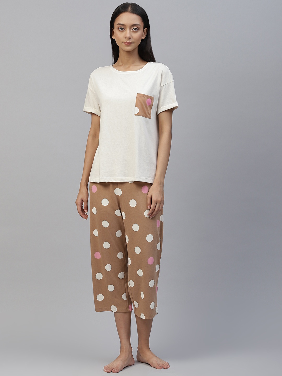 

Marks & Spencer Women Brown & Off White Night suit