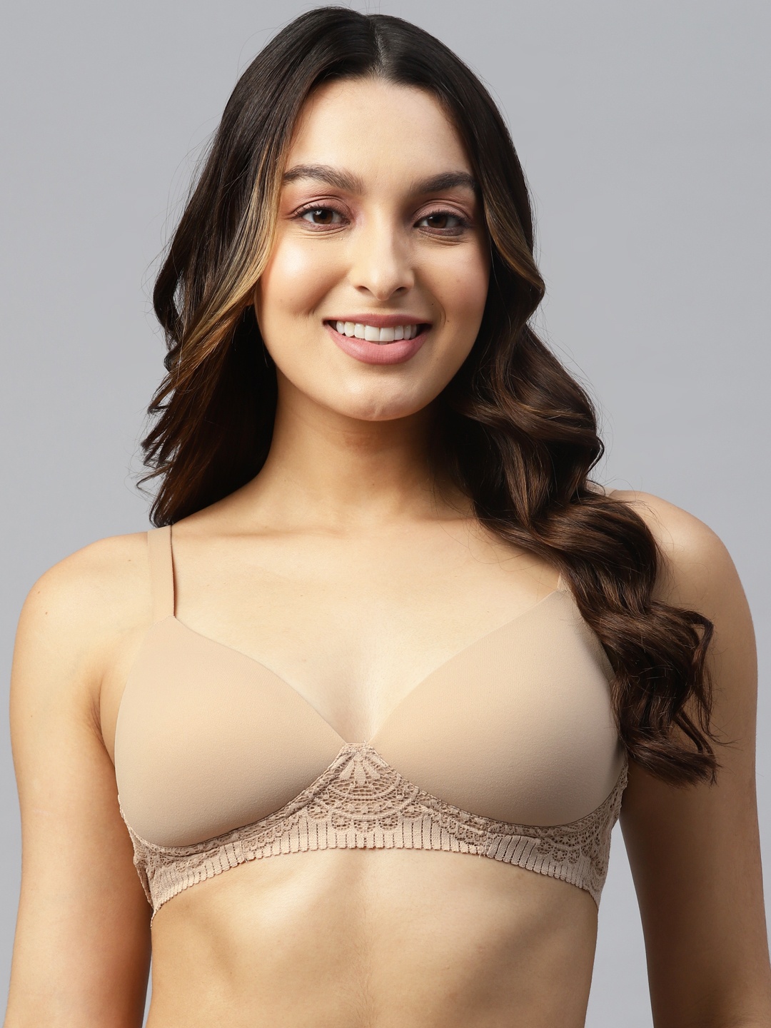 

Marks & Spencer Lace Inserts Lightly Padded Full Coverage Bra, Beige