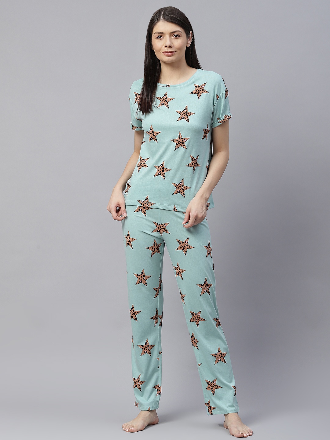 

Marks & Spencer Women Green & Brown Printed Cotton Night suit