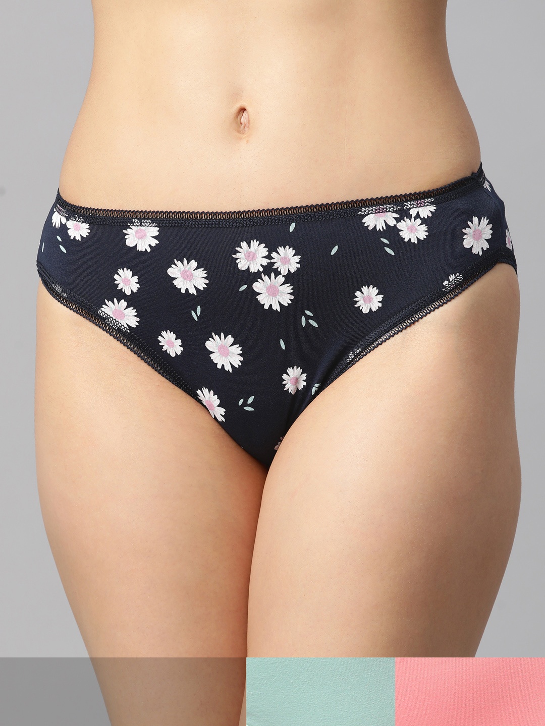 

Marks & Spencer Women Pack of 3 High-Leg Bikini Briefs T612222K, Navy blue