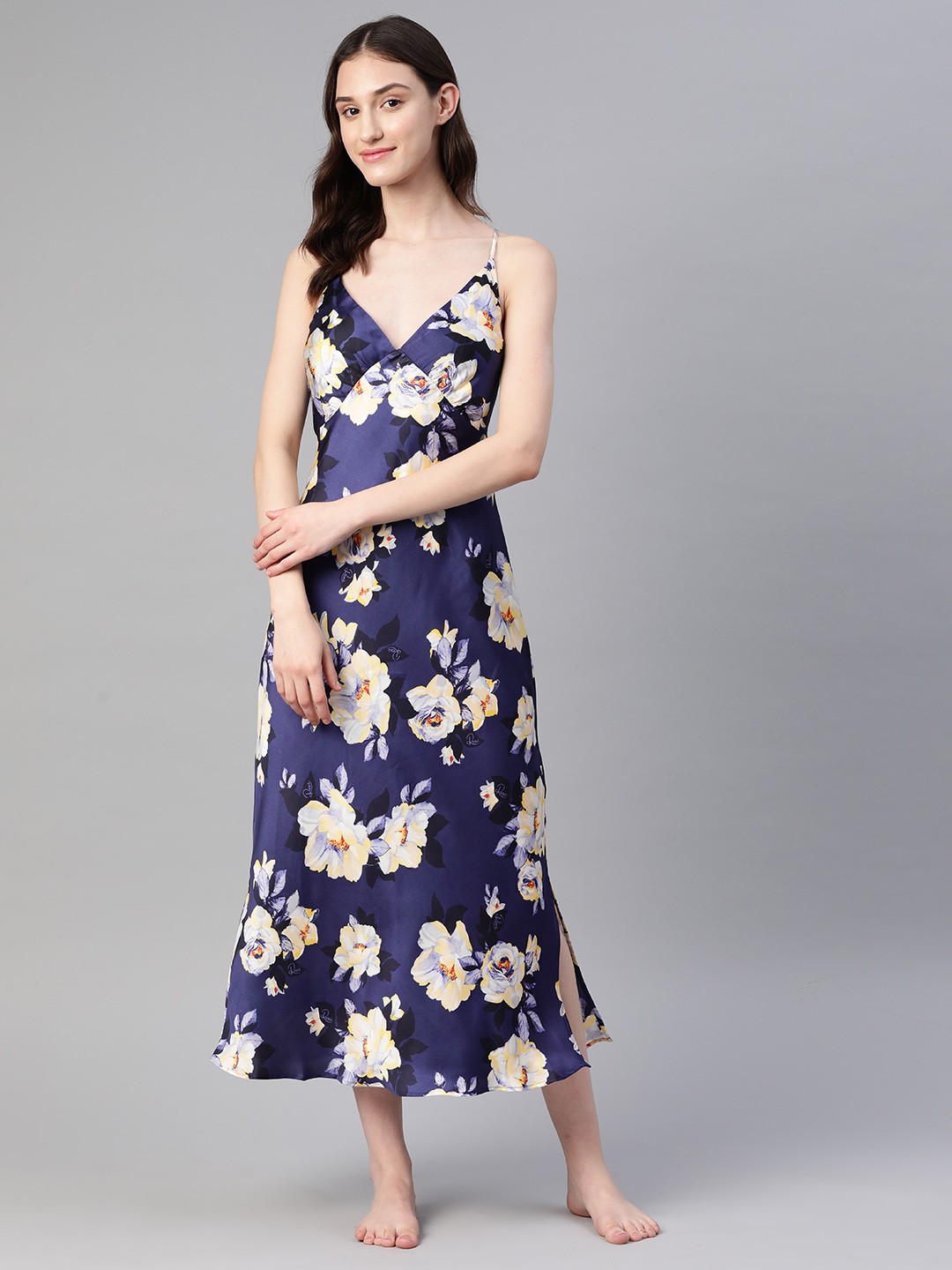 

Marks & Spencer Floral Print Lace Inserted Midi Nightdress, Navy blue