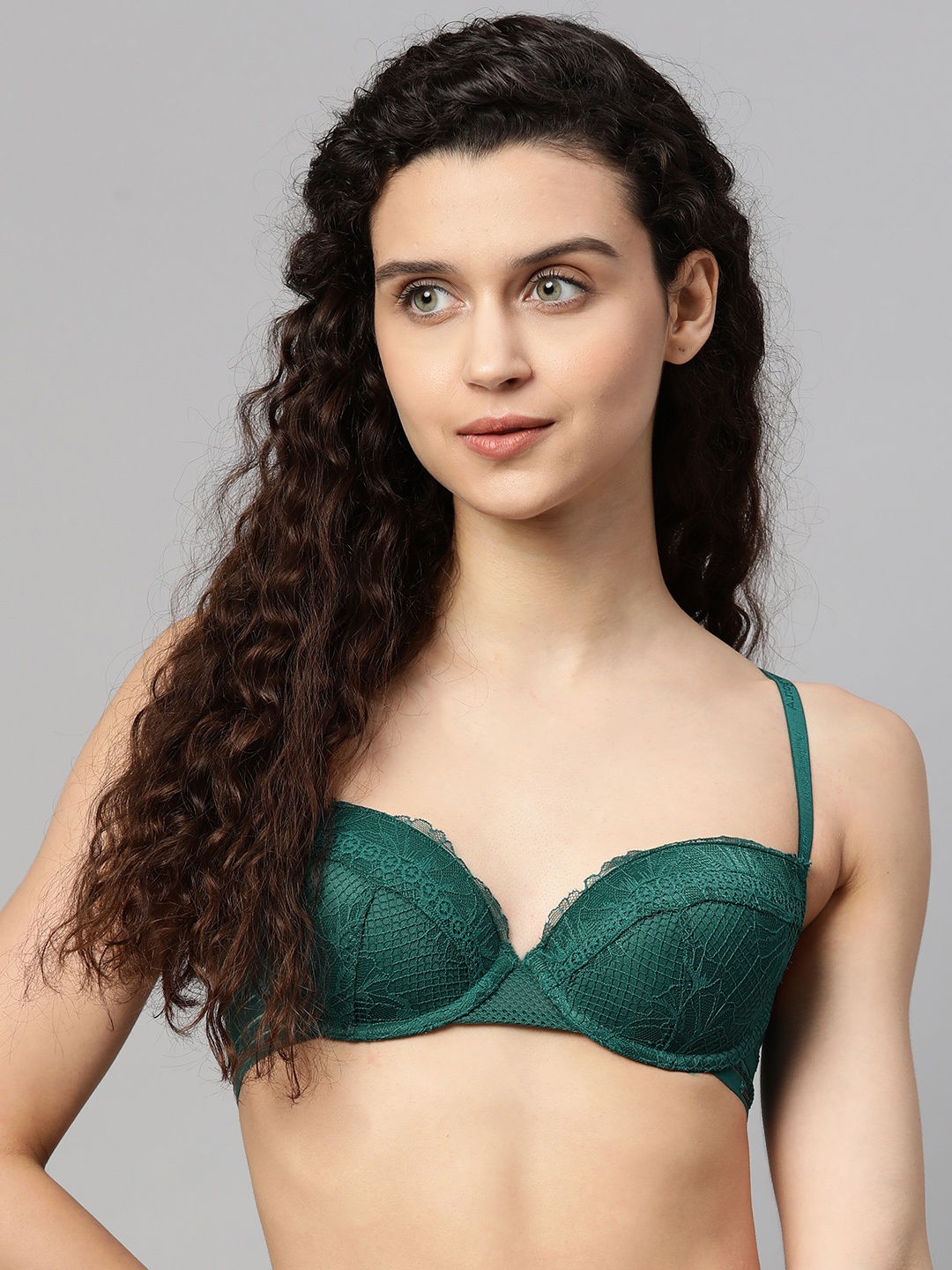 

Marks & Spencer Green Floral Self Design Underwired Lightly Padded Balconette Bra