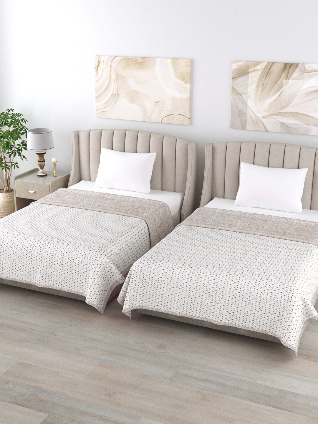 

Home Fresh Unisex Set of 2 White and Green Printed 350 Gsm Single Bed Dohars