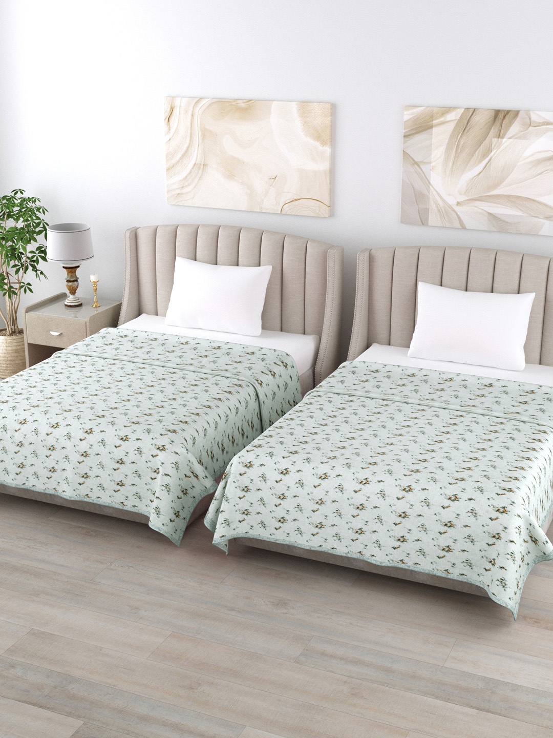 

Home Fresh White & Blue Set of 2 Floral AC Room 350 GSM Single Bed Dohar