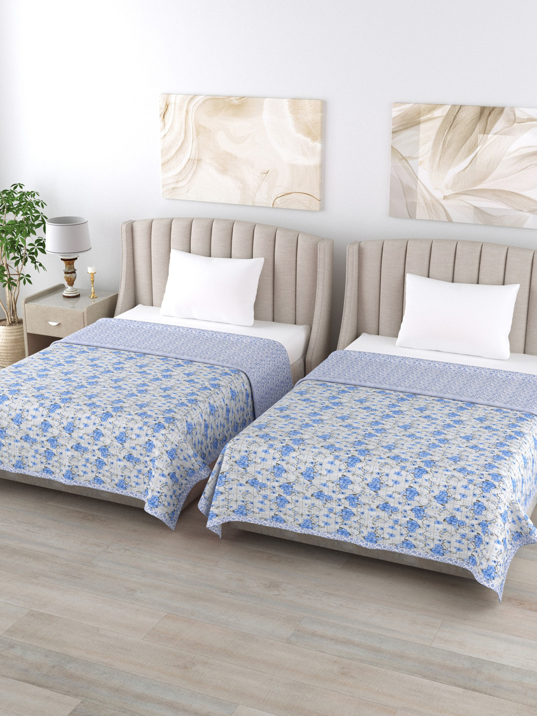 

Home Fresh Grey & Blue Set of 2 Floral AC Room 350 GSM Single Bed Dohar