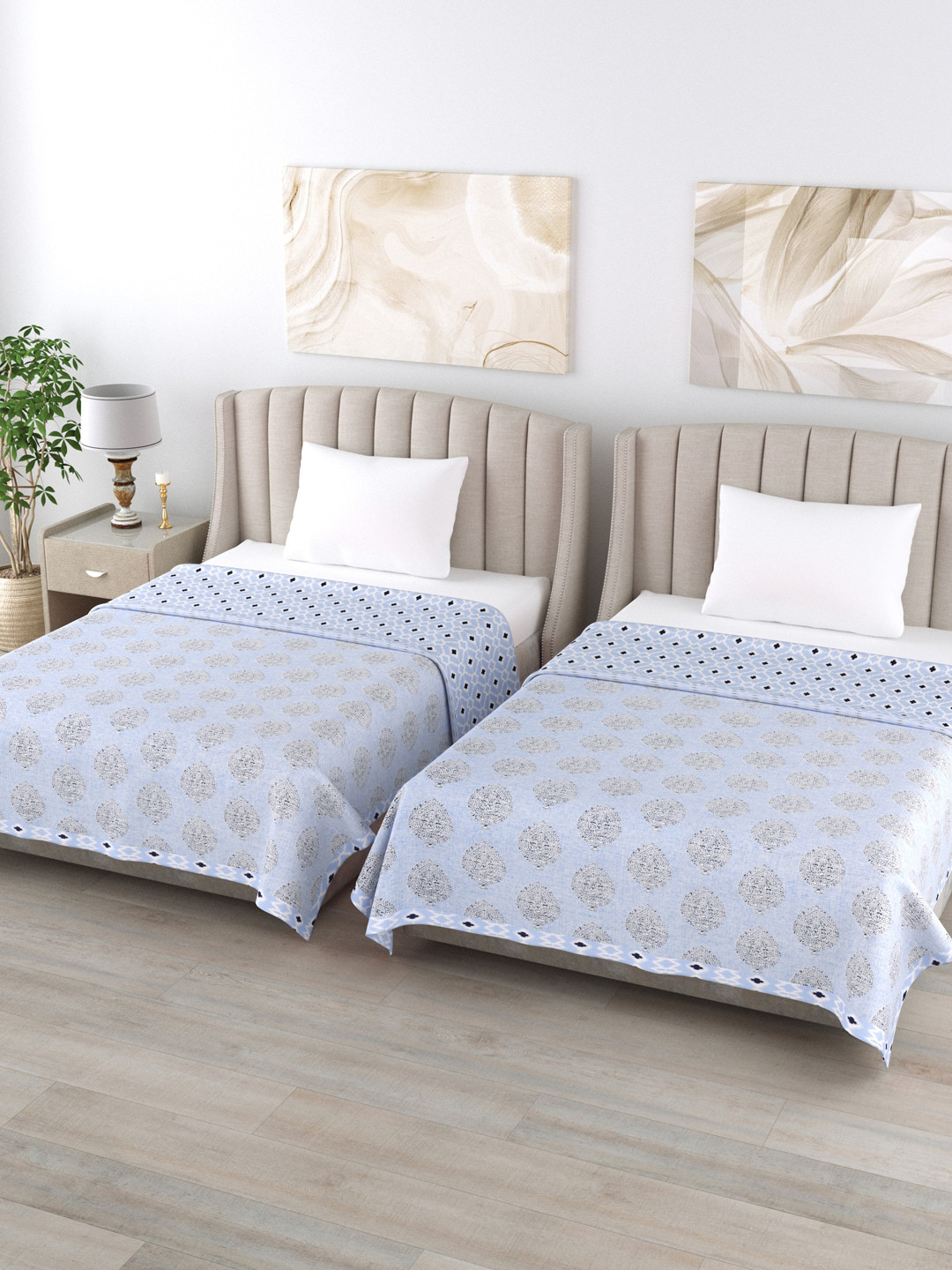 

Home Fresh Blue & Black Set of 2 Printed AC Room 350 GSM Single Bed Dohar