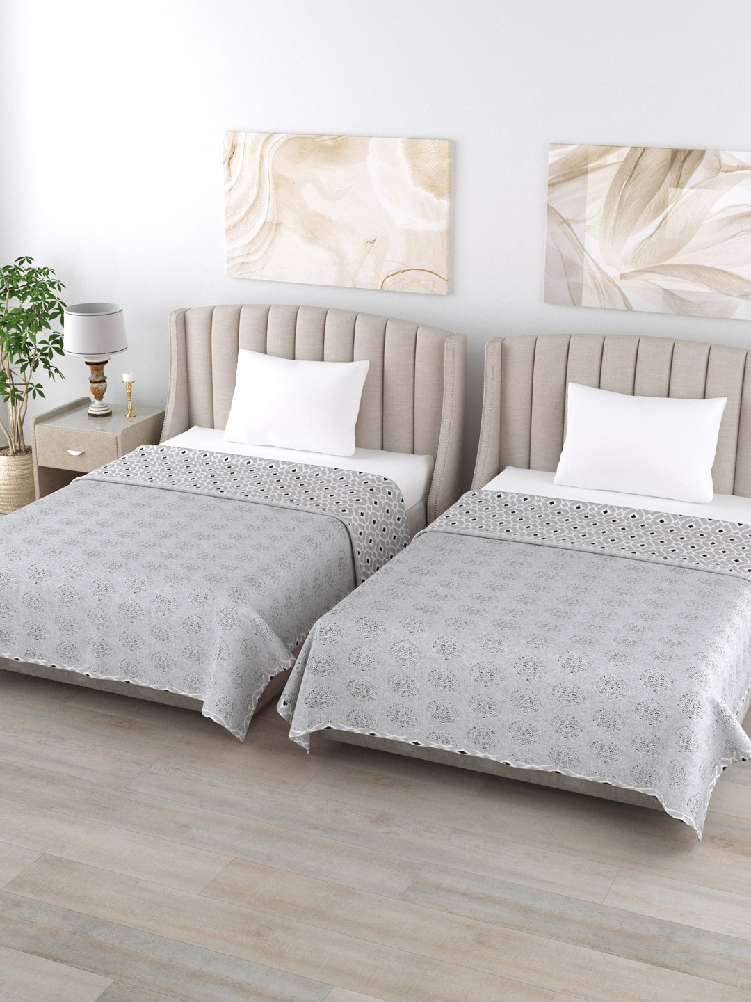 

Home Fresh Grey Set of 2 Printed AC Room 350 GSM Single Bed Dohar