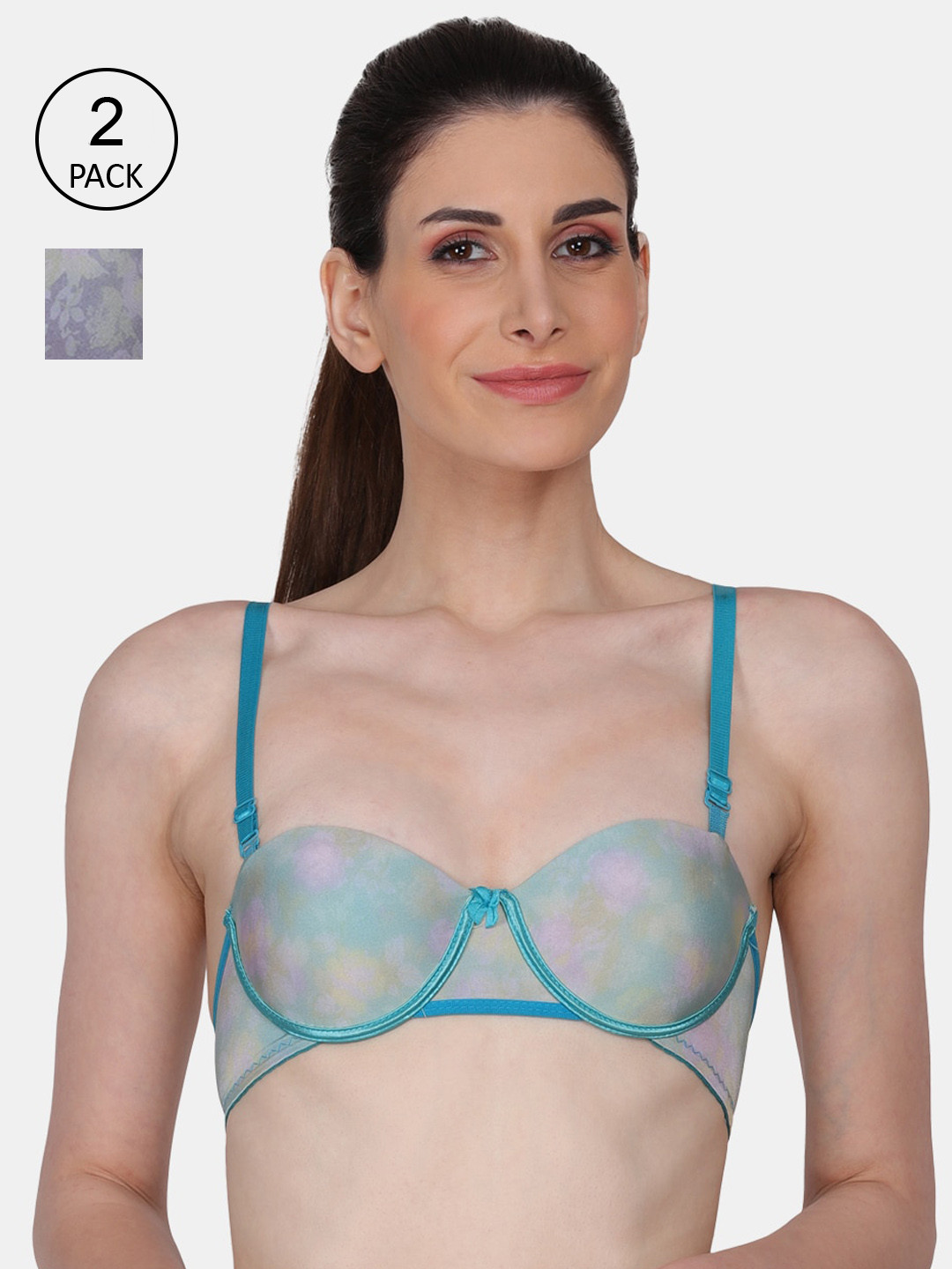 

Amour Secret Women's Lightly Padded Demi Cup Underwired Push Up Bra Pack Of 2, Blue