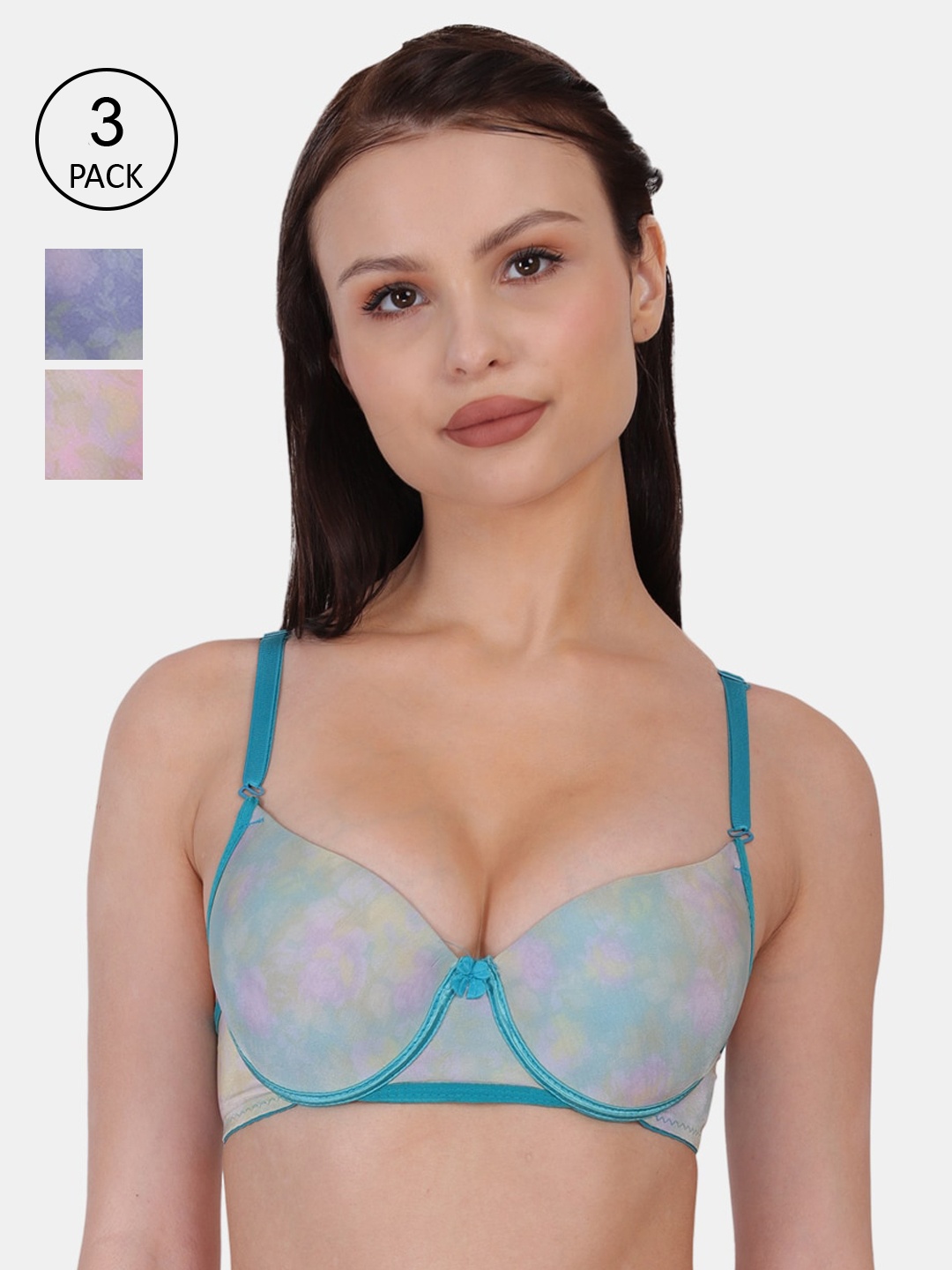 

Amour Secret Blue & Pink Bra Underwired Lightly Padded