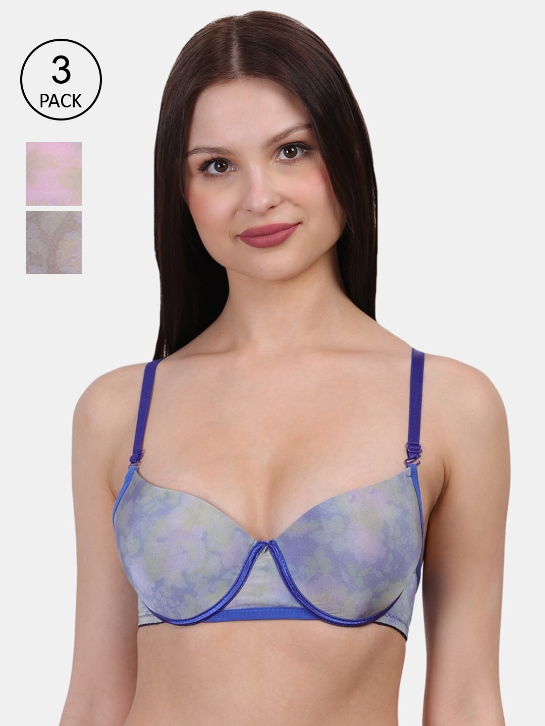 

Amour Secret Brown & Blue Abstract Bra Underwired Lightly Padded