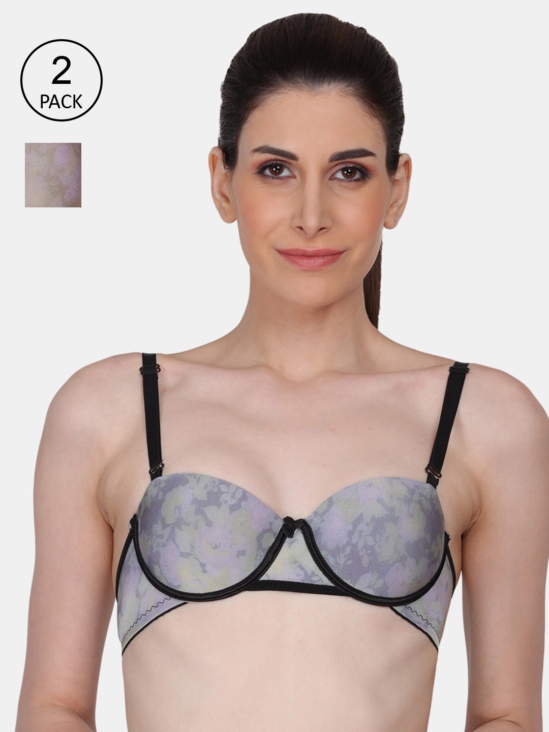 

Amour Secret Brown & Grey Bra Underwired Lightly Padded